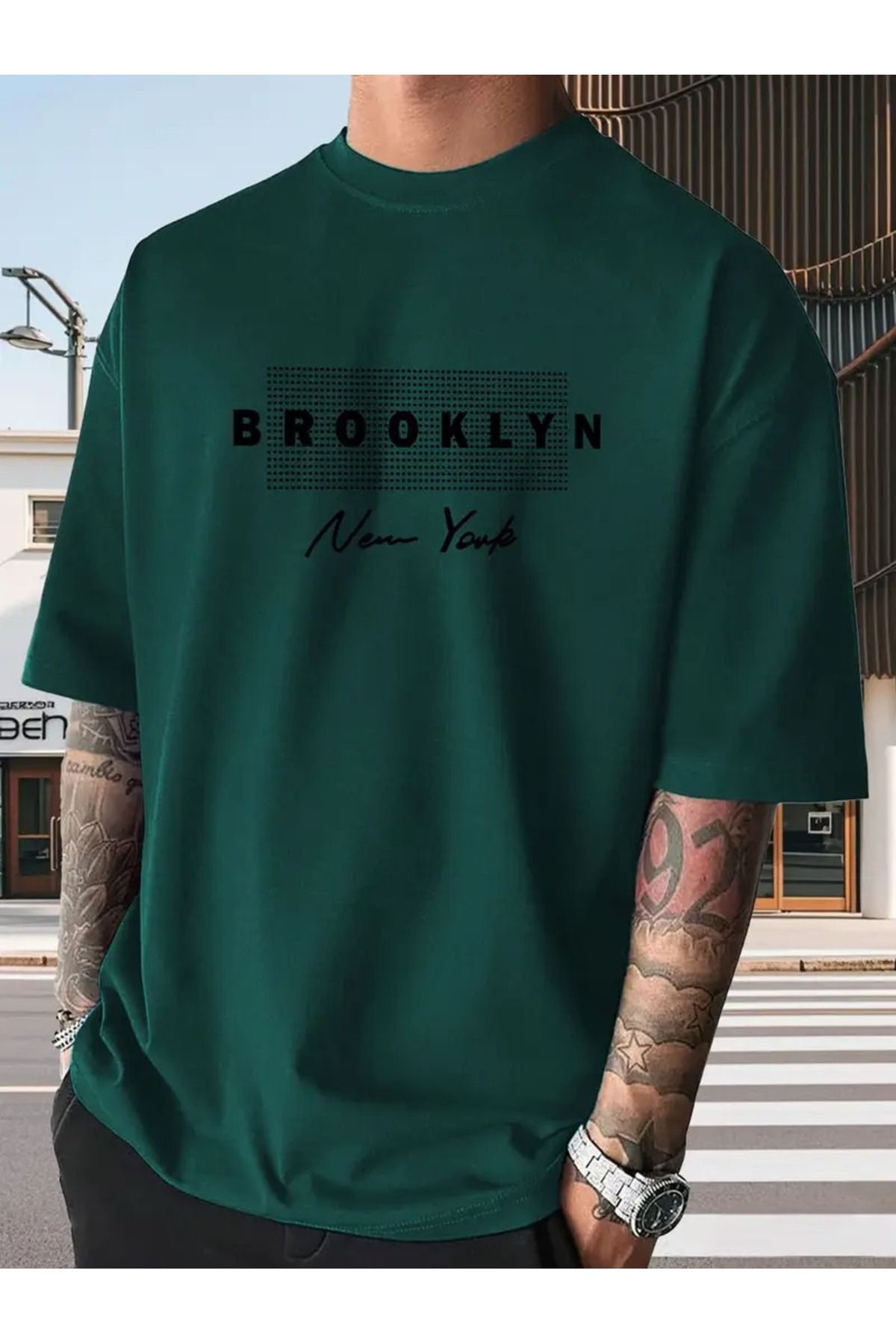 PAVRO Oversize Unisex Basic Tişört Rahat Şık Günlük Kullanım broklynbaskılı