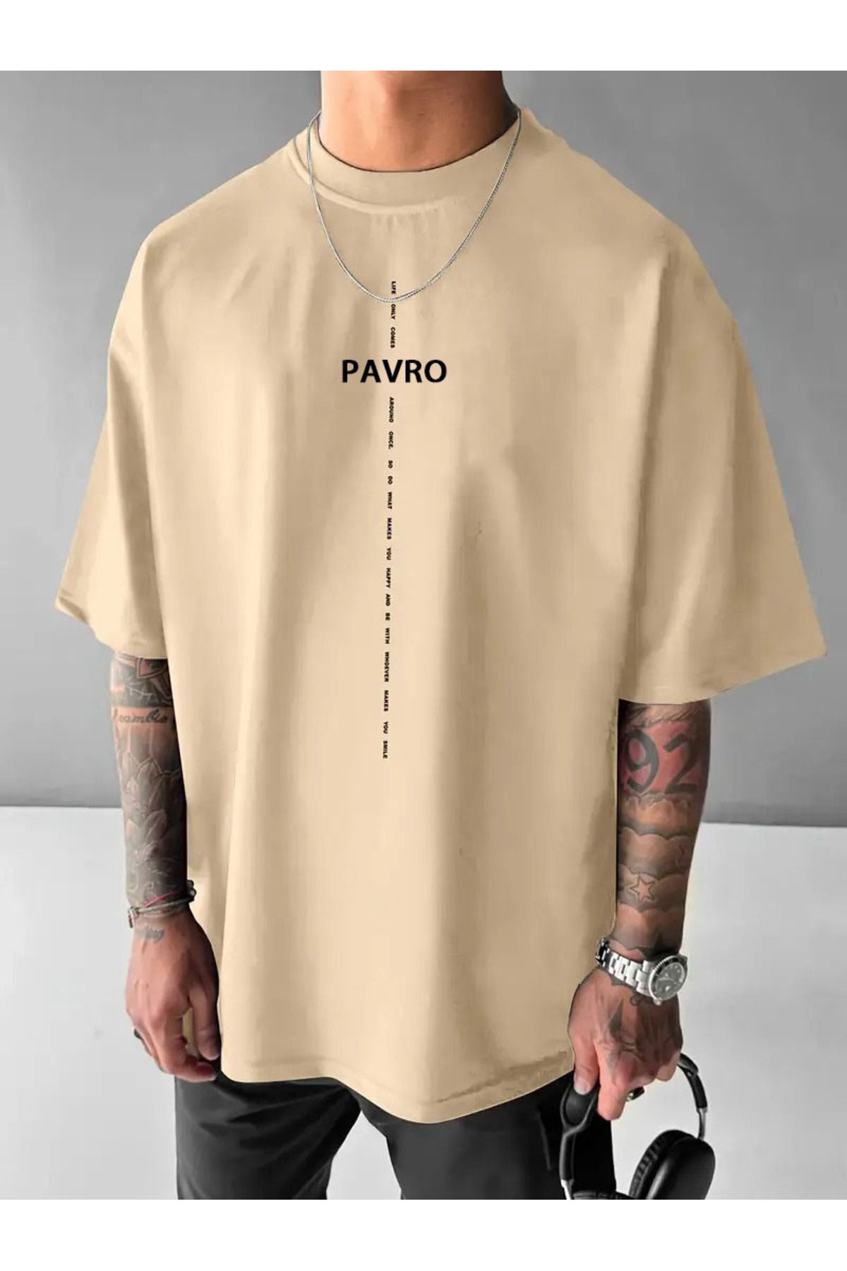PAVRO Oversize Unisex Basic Tişört Rahat Şık Günlük Kullanım PAVRO baskılı