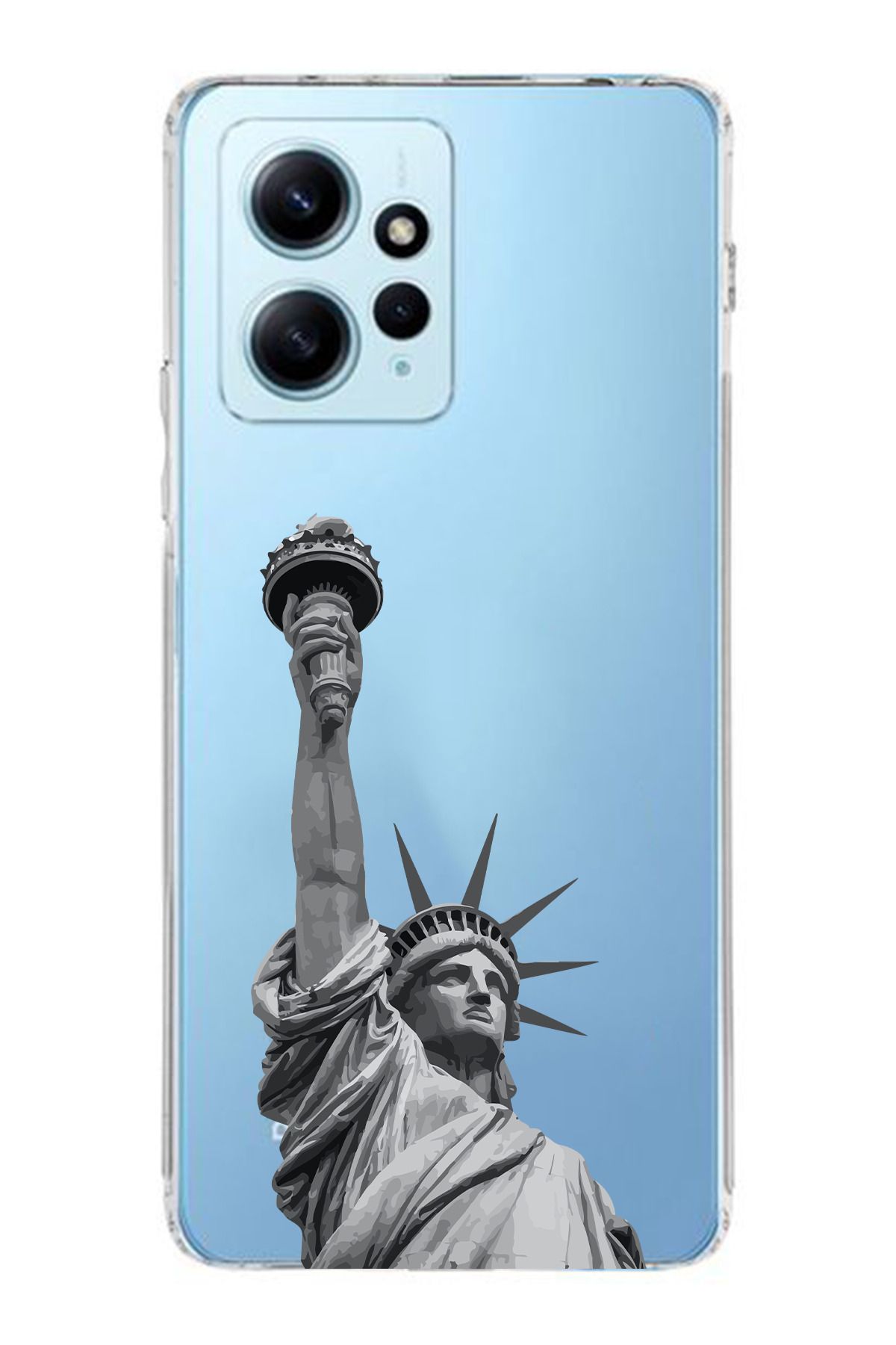 moonset Xiaomi Redmi Note 12 4G Uyumlu Özgürlük Heykeli Tasarımlı Baskılı Şeffaf Telefon Kılıfı