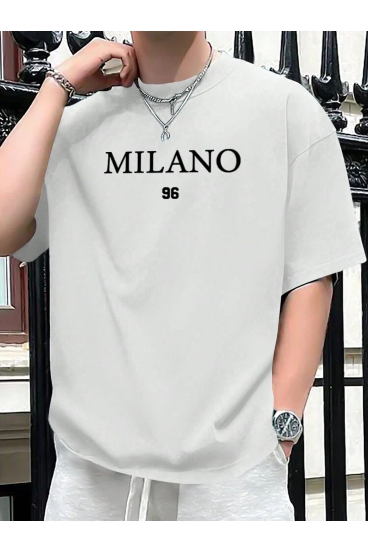 GBRO Unisex Yeni Sezon Milano 96 Yazılı Oversize Tshirt