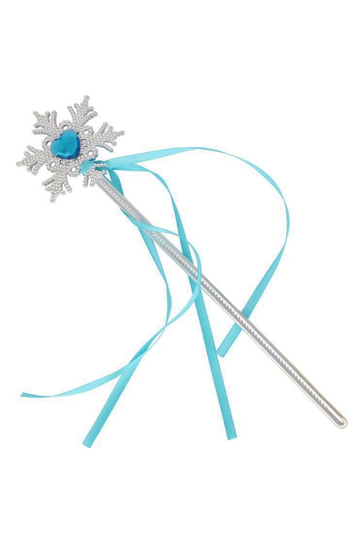 STOREMAX Kar Taneli Mavi Kalp Taşlı Saten Kurdeleli Karlar Ülkesi Elsa Asası Sopası 34 cm (5047)
