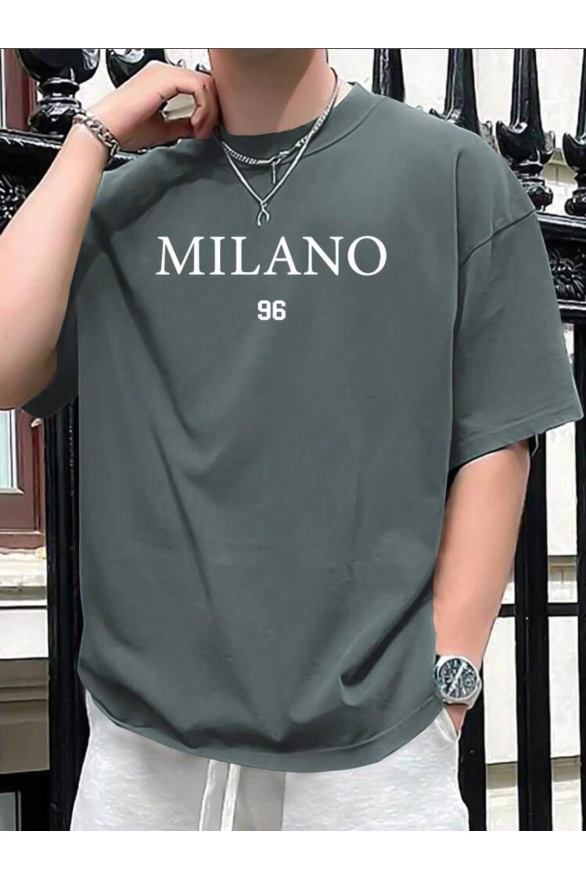 GBRO Unisex Yeni Sezon Milano 96 Yazılı Oversize Tshirt