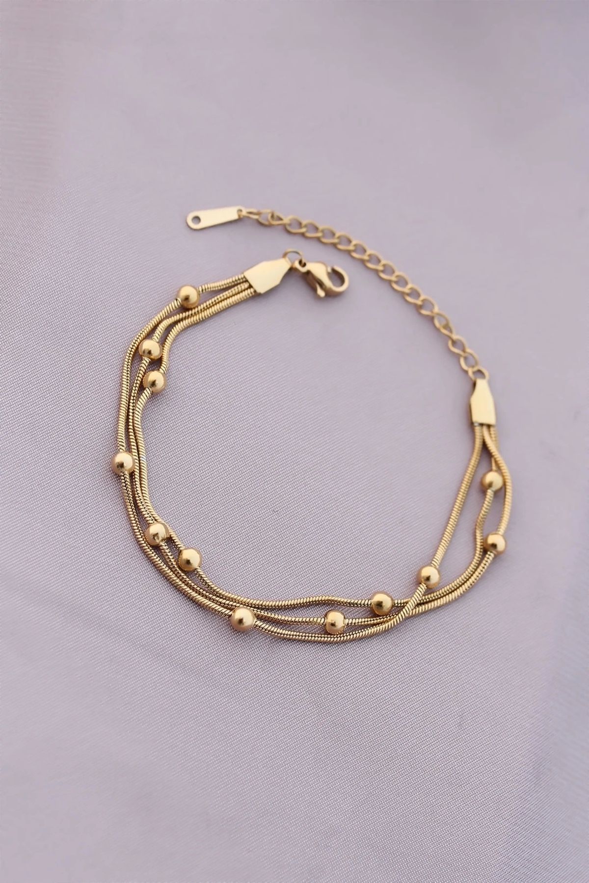 Clariss 316L Kararmaz Çelik Gold Renk Top Zincirli Kadın Bileklik