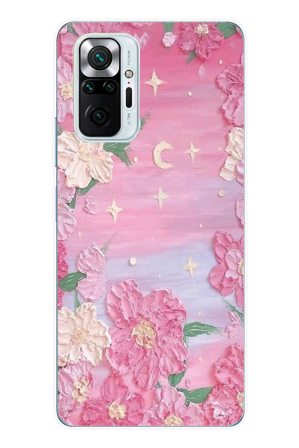 moonset Xiaomi Redmi Note 10 Pro Uyumlu Pastel Çiçekler Tasarımlı Baskılı Şeffaf Telefon Kılıfı