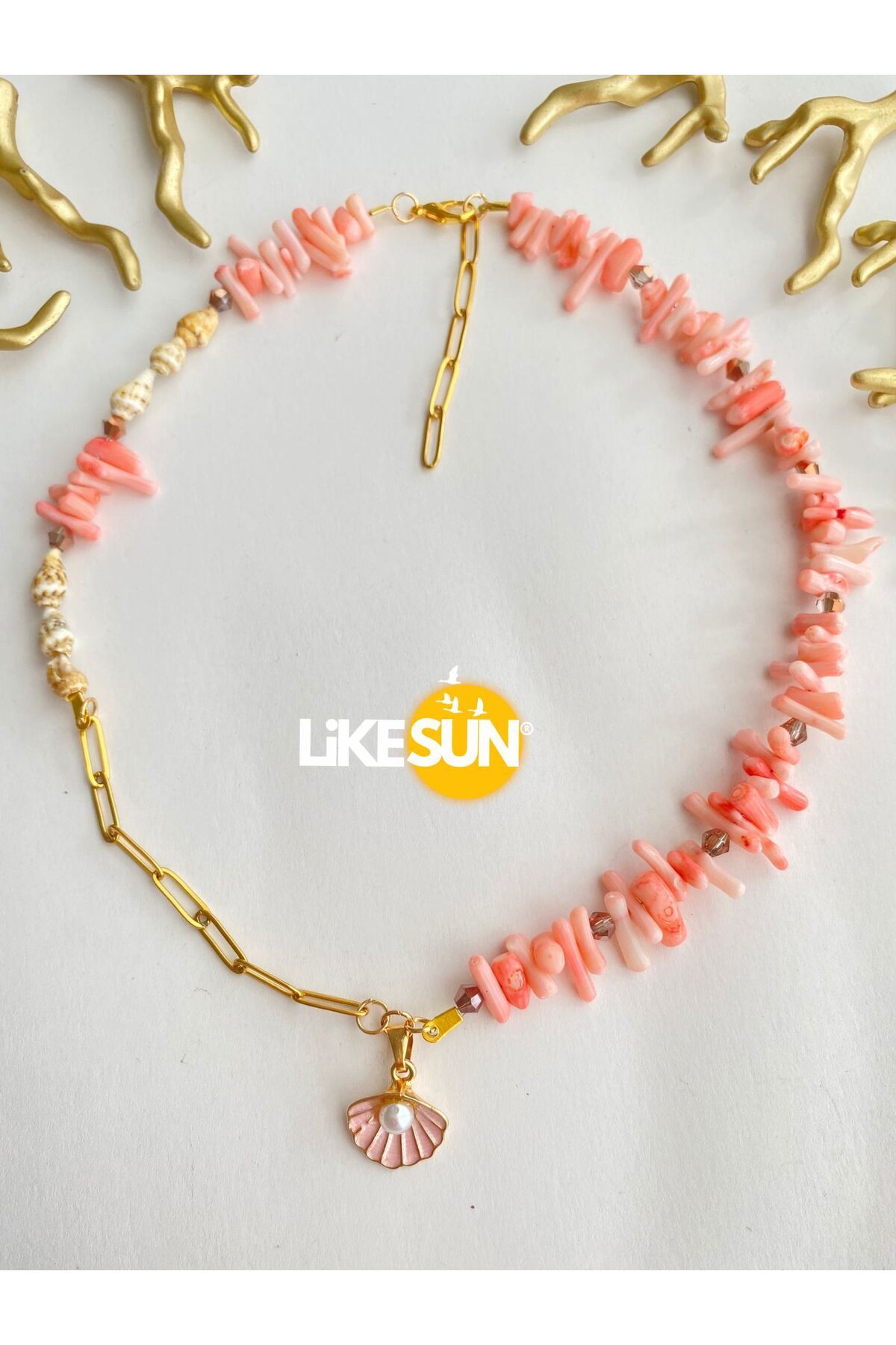 LiKESUN "Coral Pearl - Pembe Mercan Deniz Kolye