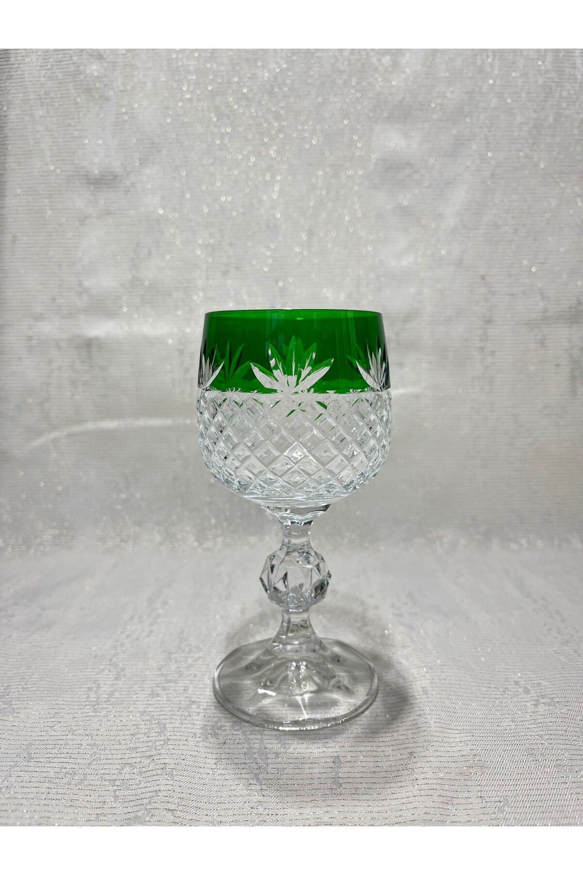 Mirano Cam Tasarım DEKORLU (KESME) EL İŞİ YEŞİL 150ML 6LI KRİSTAL KAHVE YANI SU BARDAĞI SETİ