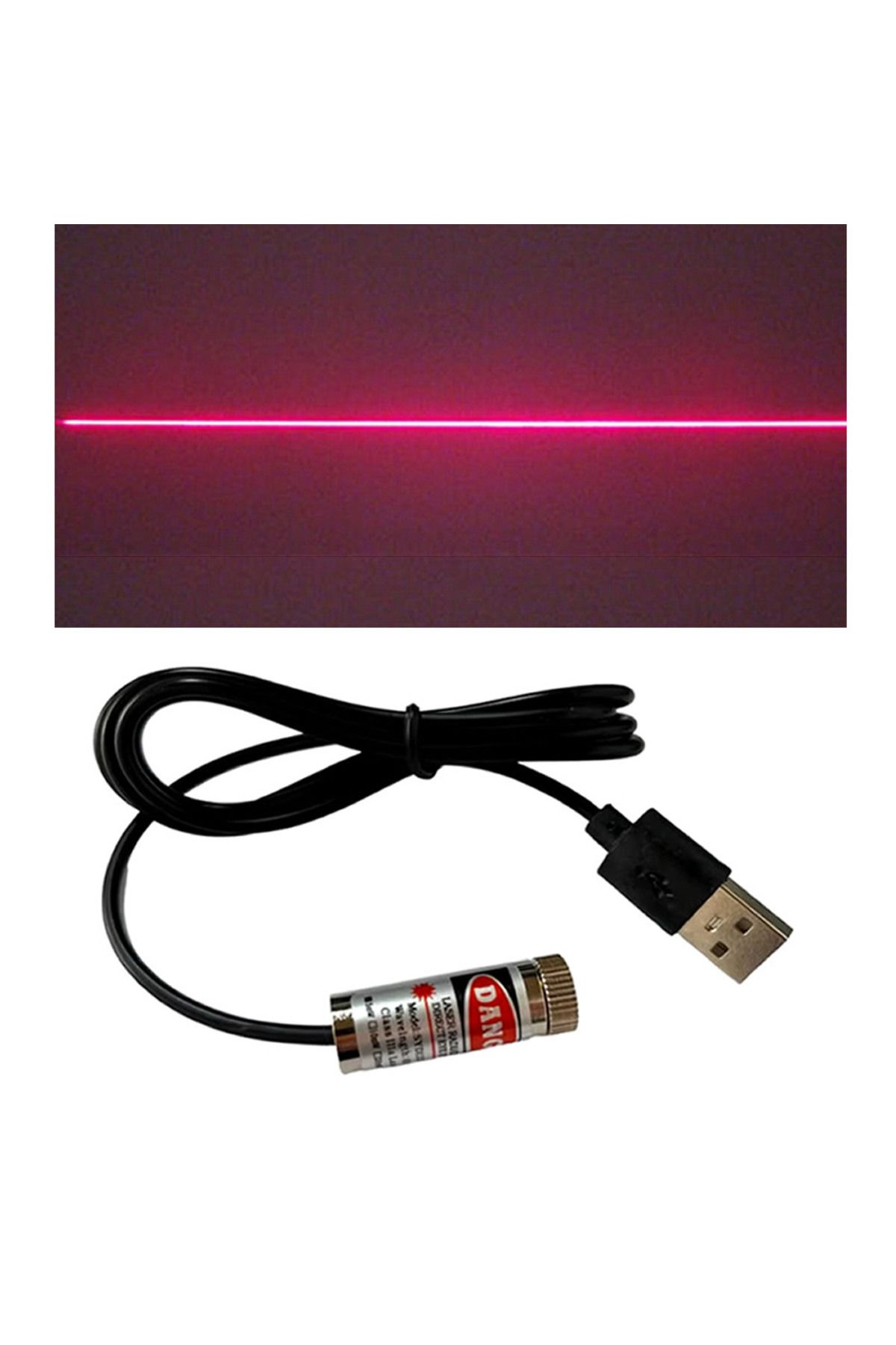 Alkatronik Usb Kablolu 5mW 650nm Kırmızı Çizgi Lazer Modül 1 Metre Kablo Lens ile Odak Ayarlı 12mm Çap İşaretle
