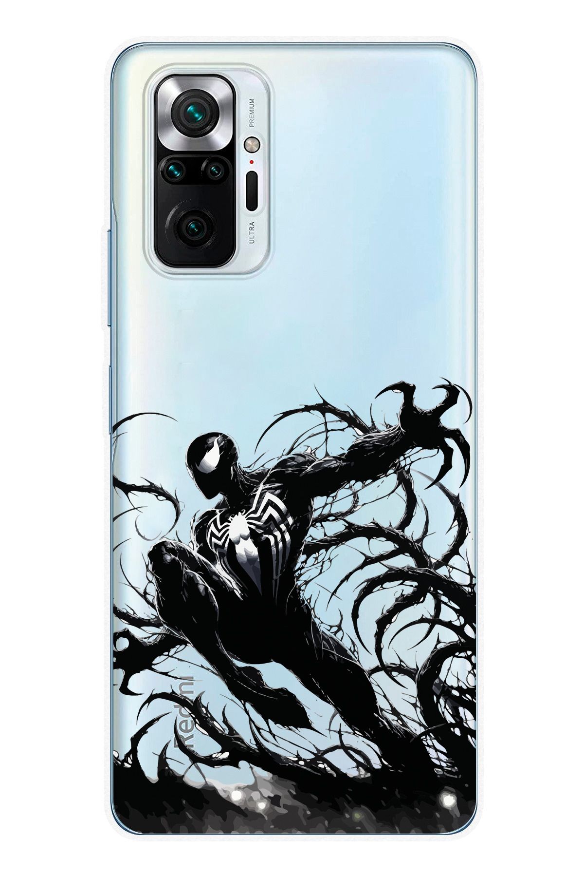 moonset Xiaomi Redmi Note 10 Pro Uyumlu Siyah Örümcek Tasarımlı Baskılı Şeffaf Telefon Kılıfı