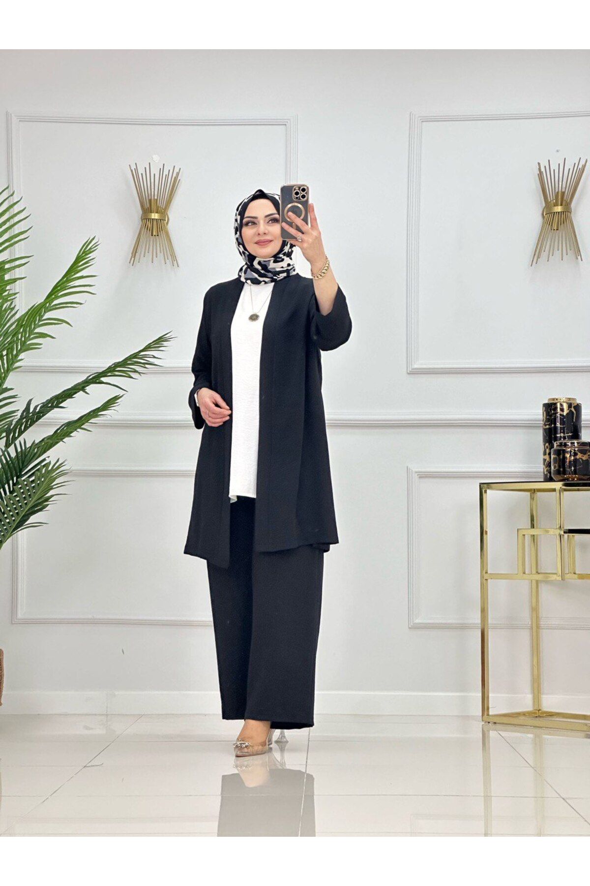 VALENS BOUTİQUE Kadın Tesettür 3'Lü Takım Ceket & Pantolon &Sıfır Kollu İçlik