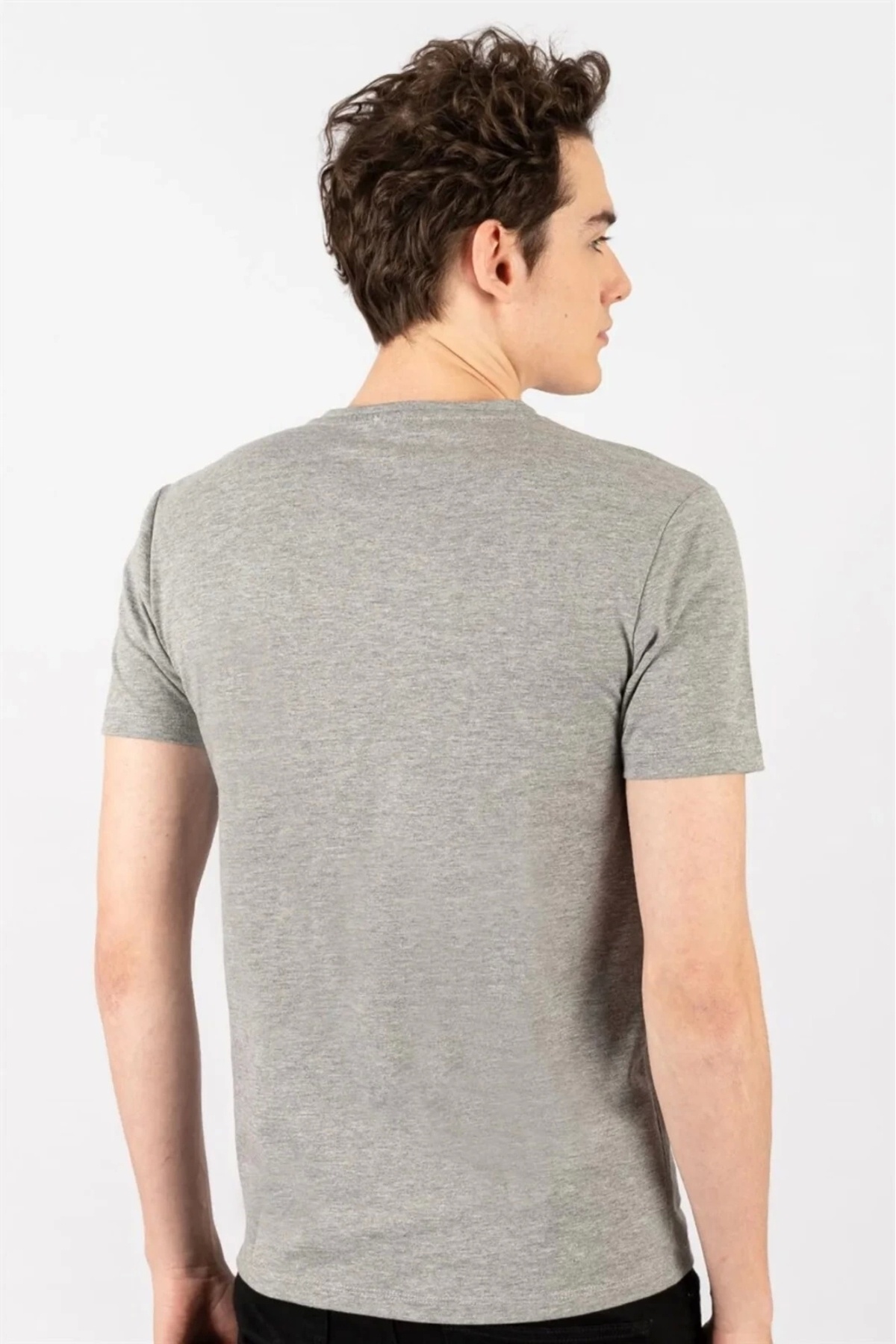 PHANTOM JEANS-Men's Gray Lycra Stylish Cotton Soft Textured Slim Fit Slim Fit V-Neck Basic T-Shirt 4