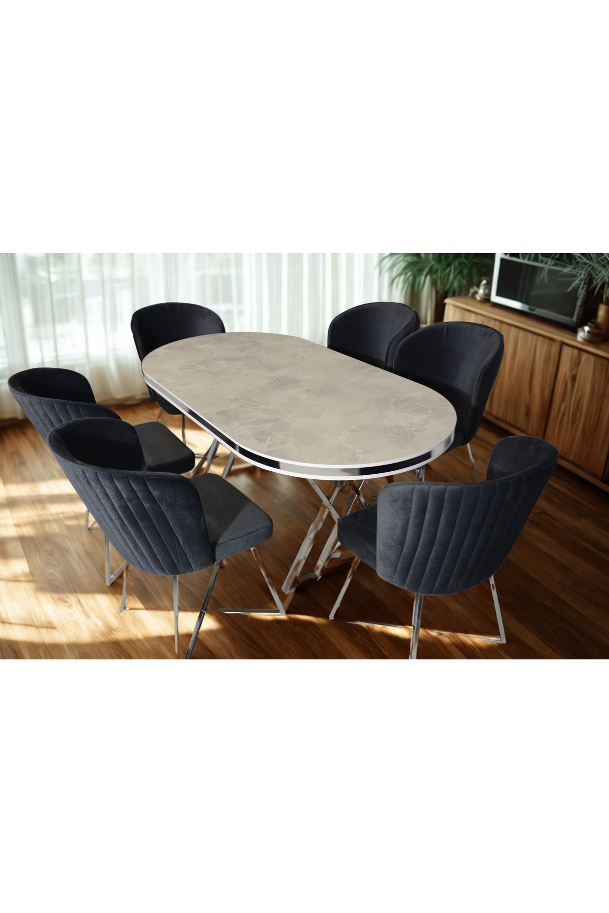 ÜNALMIŞ SALON VE MUTFAK YEMEK MASASI TAKIMI 90X170 ( MASA VE 6 SANDALYE )