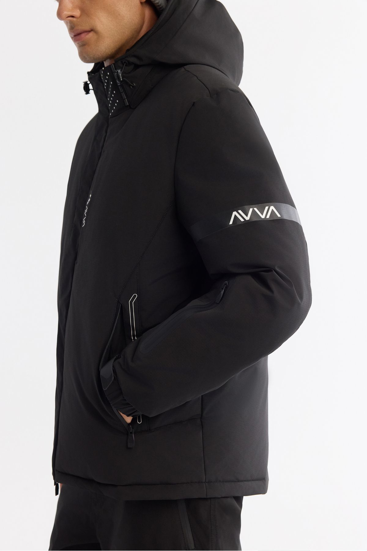 Avva-Men's Black Hooded Water Repellent Windproof -20 Degree Resistant Inflatable Ski Coat A42Y6159 8