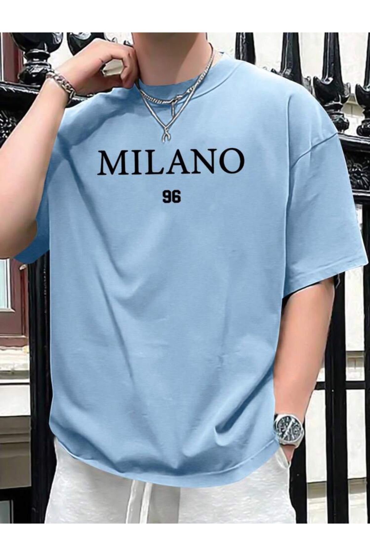 GBRO Unisex Yeni Sezon Milano 96 Yazılı Oversize Tshirt