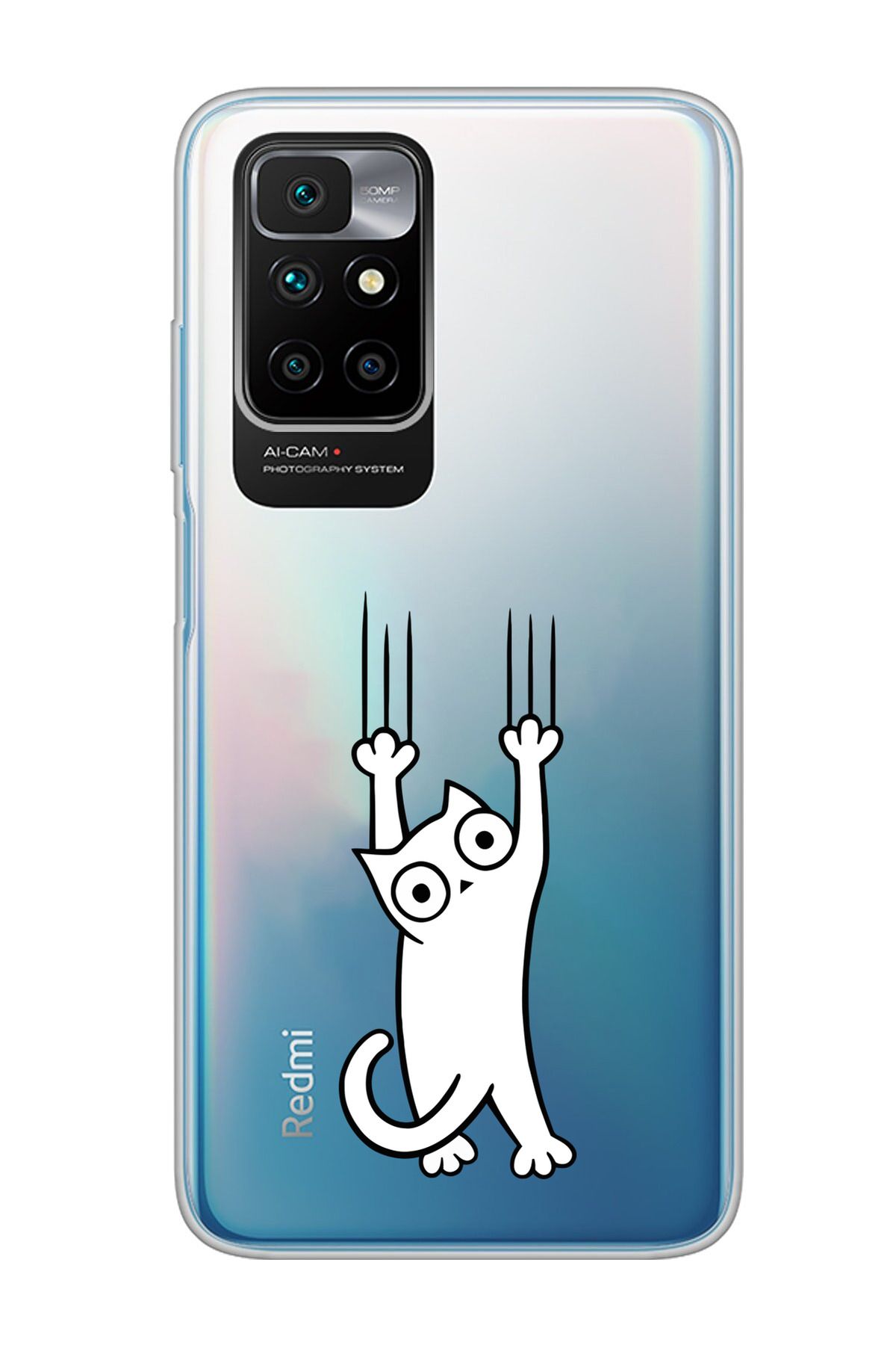moonset Xiaomi Redmi 10 2022 Uyumlu Kedi Tasarımlı Baskılı Şeffaf Telefon Kılıfı