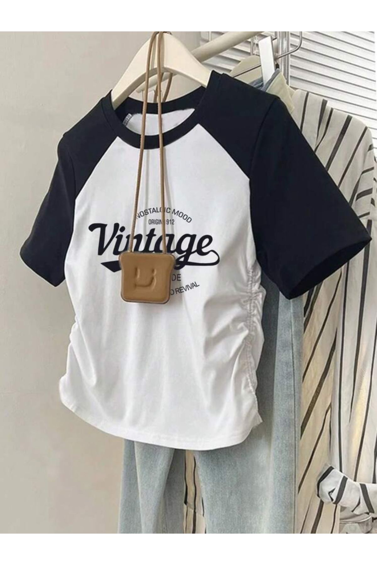 GBRO Unisex Yeni Sezon Raglan Kol Vintage Baskılı Oversize Tshirt