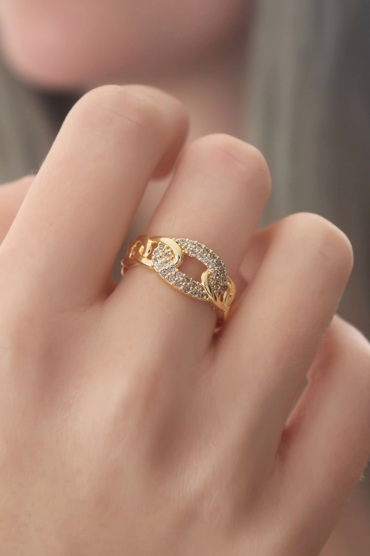 Clariss Gold Renk Zirkon Taşlı Kadın Yüzük