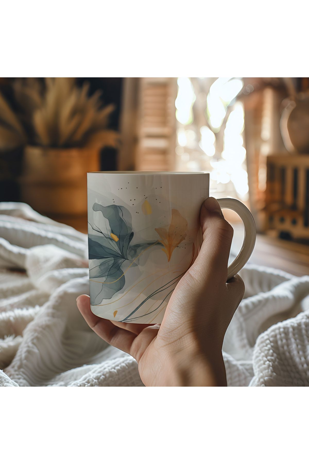waspandhornet Floral Desenli Seramik Kupa