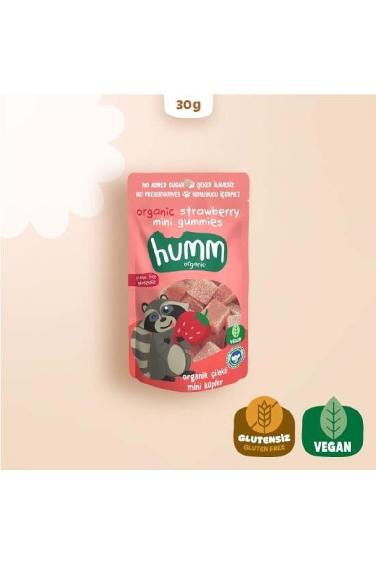 NEZADE STORE Humm Organik Çilekli Glutensiz Vegan Mini Küpler 30 Gr