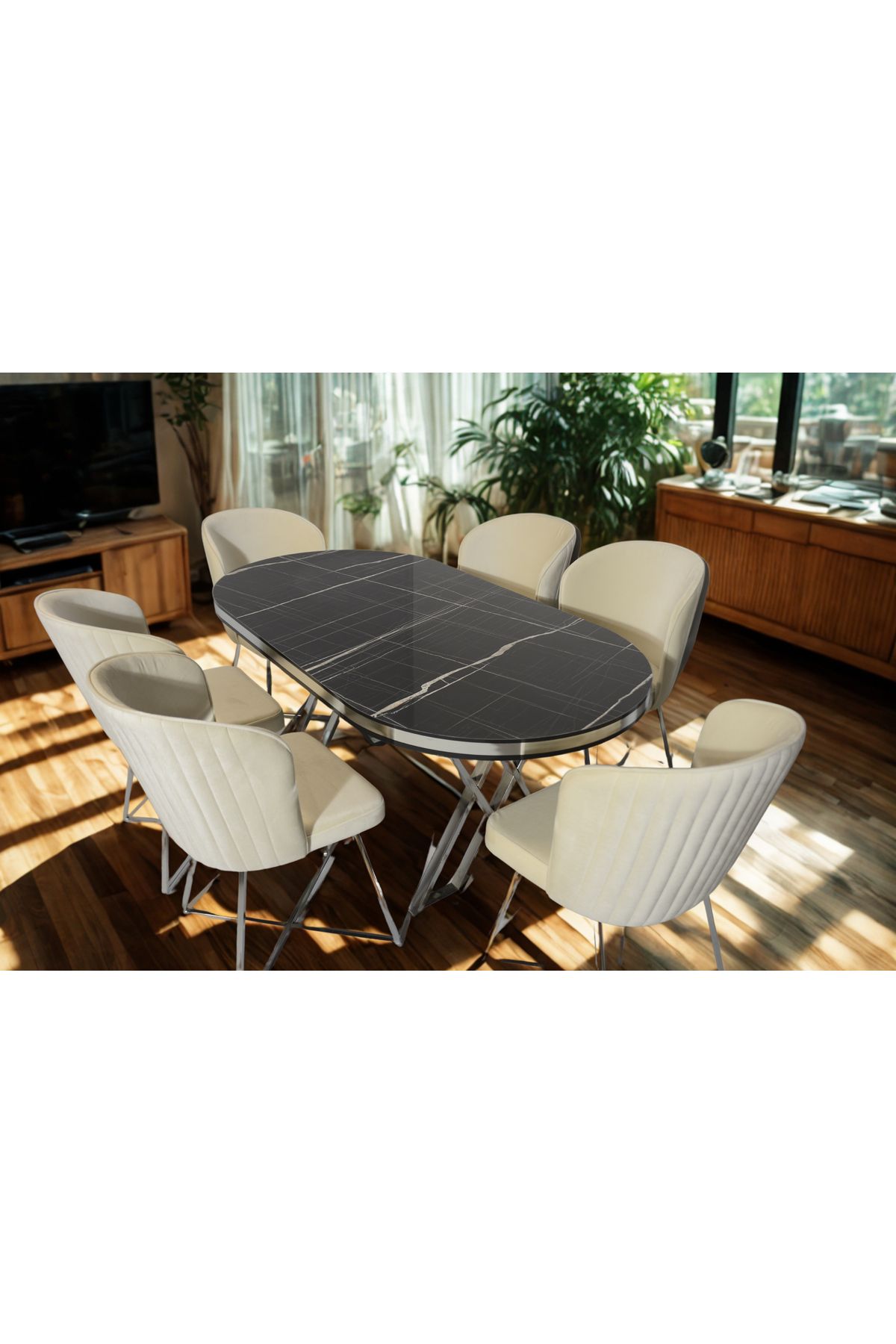 ÜNALMIŞ SALON VE MUTFAK YEMEK MASASI TAKIMI 90X170 ( MASA VE 6 SANDALYE )