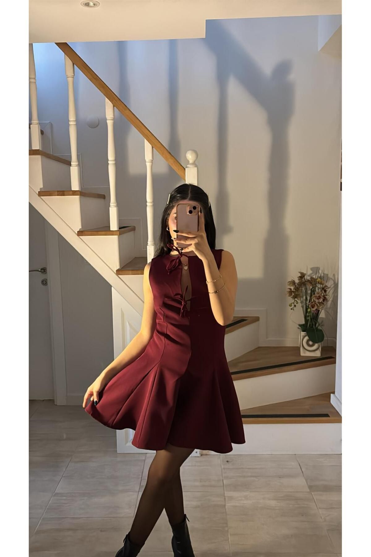 Rüyagibimoda Kadın bordo elbise