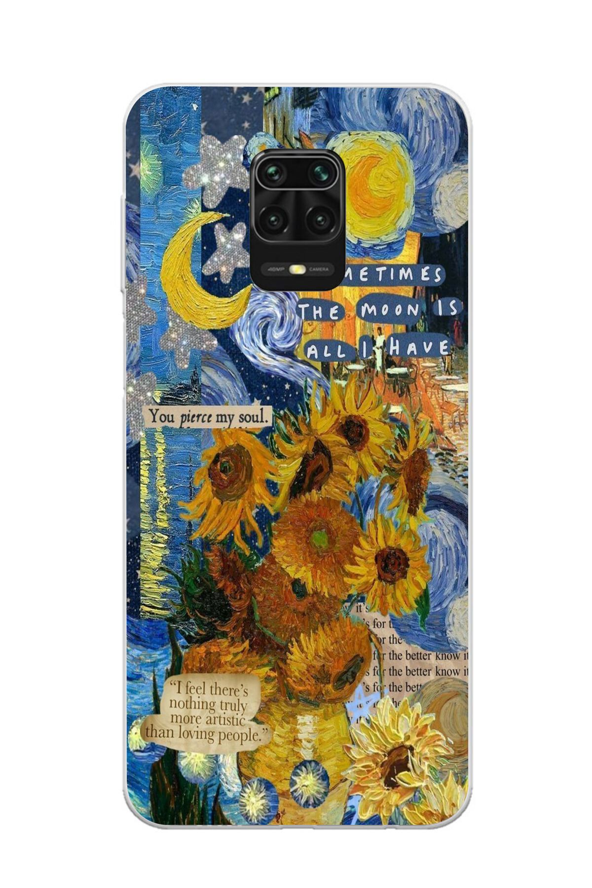 moonset Xiaomi Redmi Note 9 Pro / Note 9S Uyumlu Van Gogh Tasarımlı Baskılı Şeffaf Telefon Kılıfı