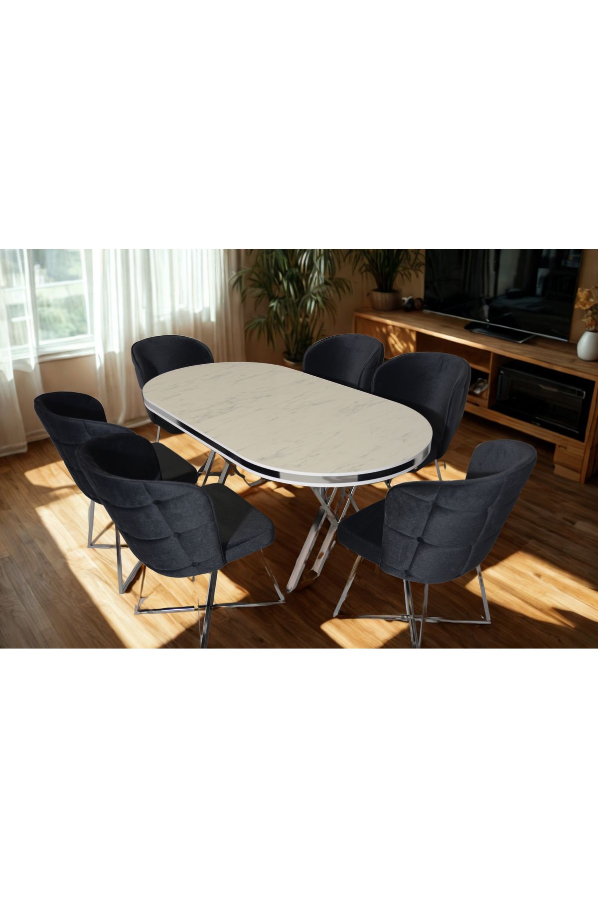 ÜNALMIŞ SALON VE MUTFAK YEMEK MASASI TAKIMI 90X170 ( MASA VE 6 SANDALYE )