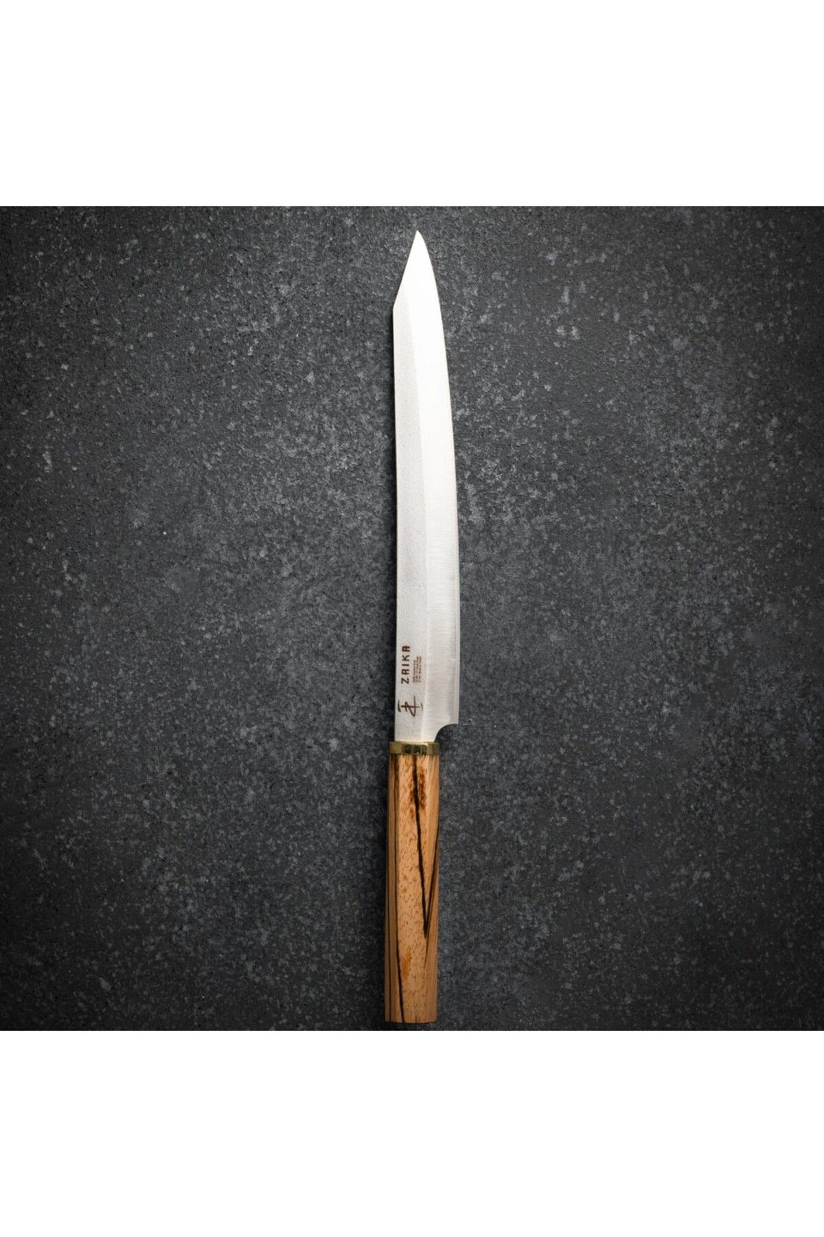 novaliz home Zaika Sujihiki Şef Bıçağı – 24 Cm, Üstün N690 Çeliği, Pirinç Balçak, Zebrano Ahşap Sap