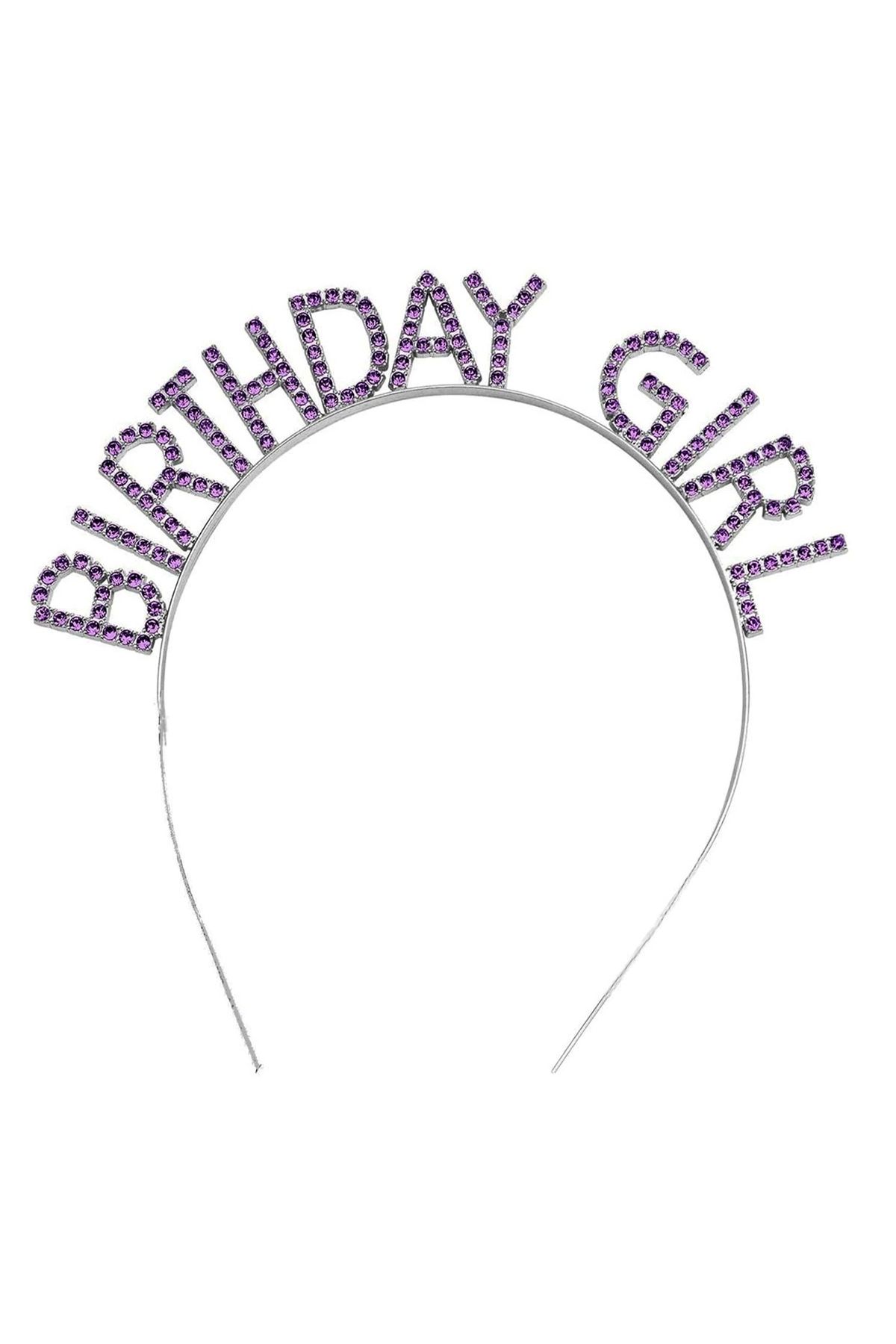 STOREMAX Mor Renk Kristal Taşlı Parlak Birthday Girl Yazılı Taç 16x17 cm (5047)