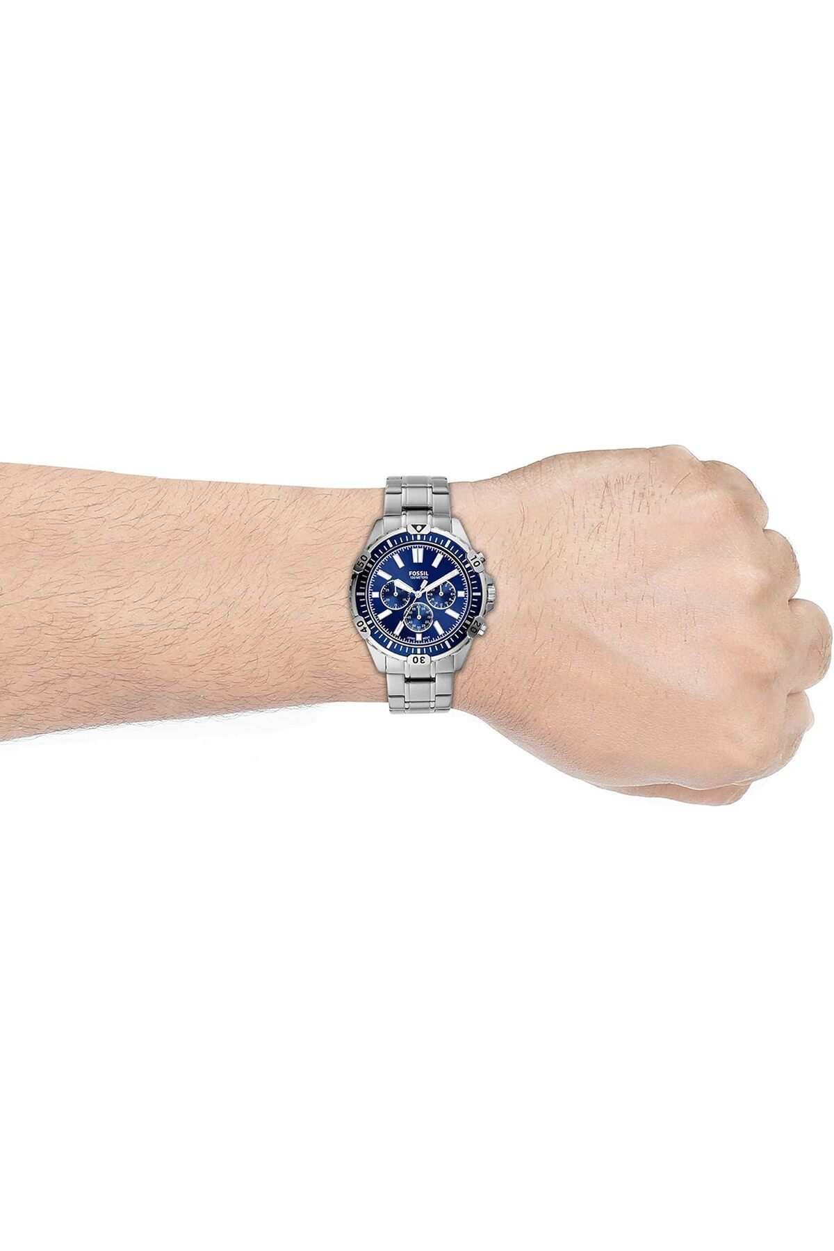 Fossil-Men's Garrett Stainless Steel Quartz Dress Chronograph Watch One Size Silver/Blue 7