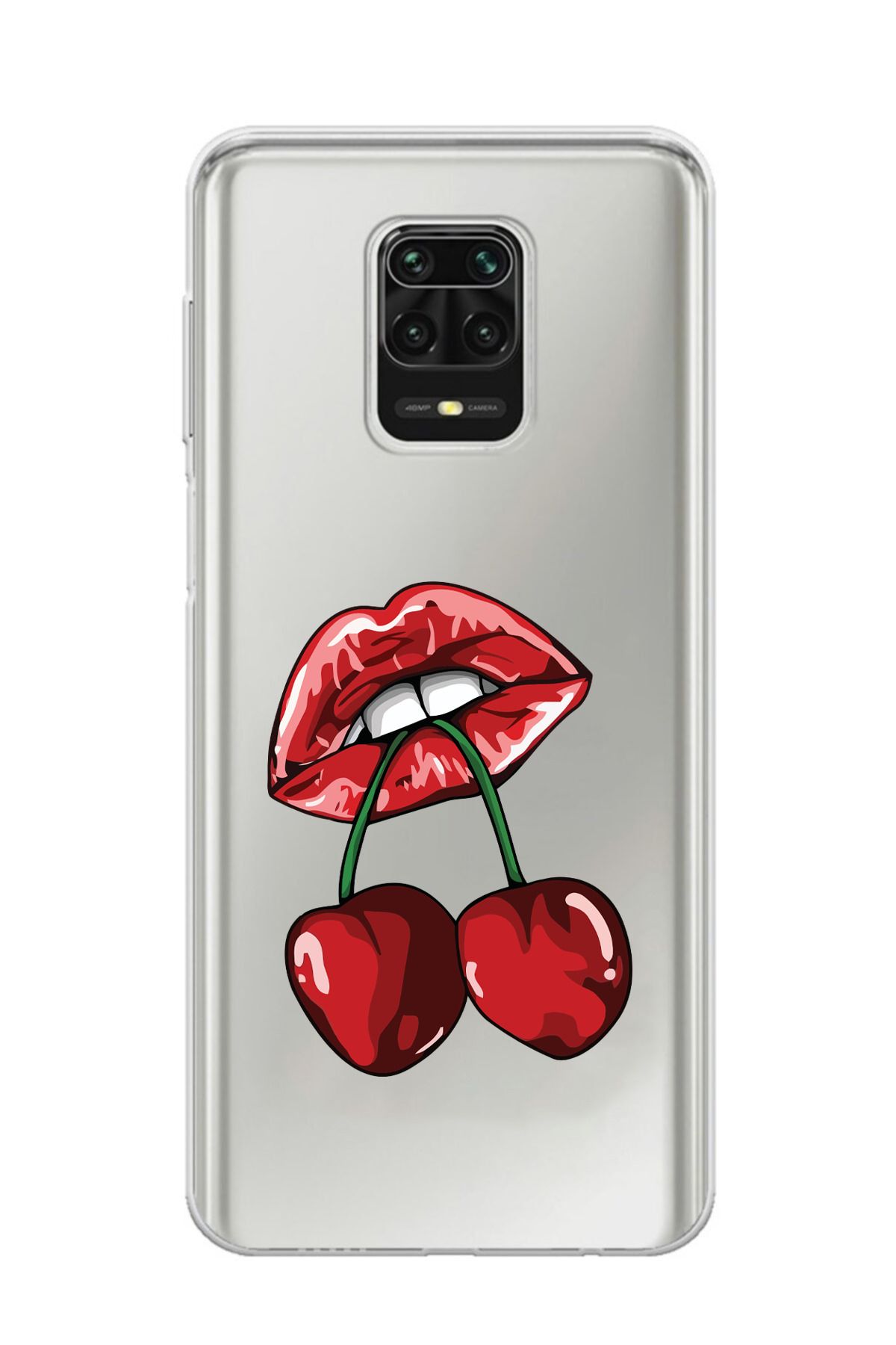 moonset Xiaomi Redmi Note 9 Pro / Note 9S Uyumlu Dudak ve Kiraz Tasarımlı Baskılı Şeffaf Telefon Kılıfı
