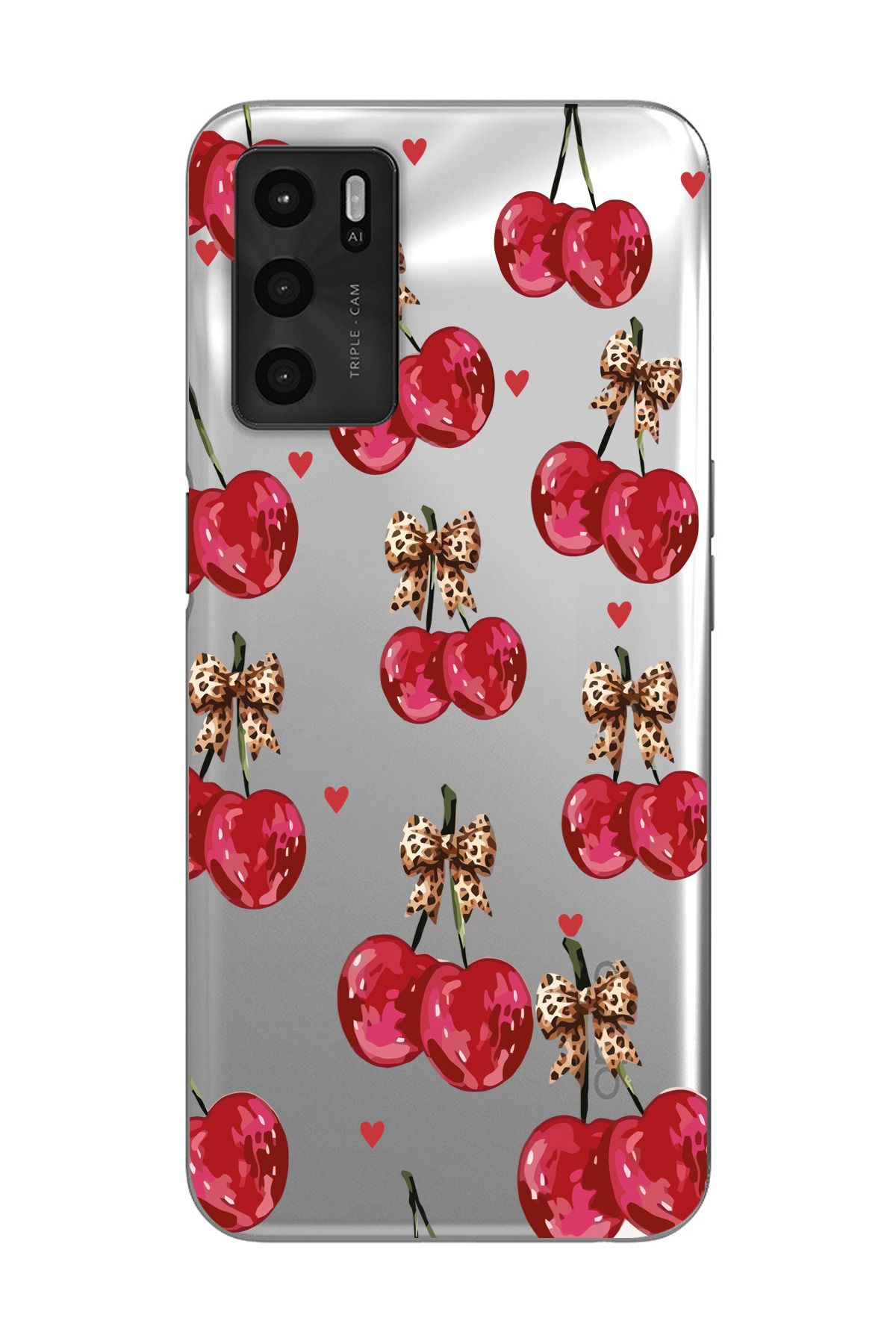 moonset Oppo A16 / A55 Uyumlu Kiraz Tasarımlı Baskılı Şeffaf Telefon Kılıfı