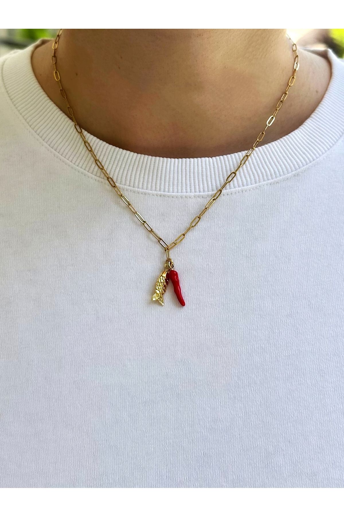 Serenity Atelier Yeni Sezon Gold Çelik Balık Detaylı Kolye (45cm Boyutlarındadır.)
