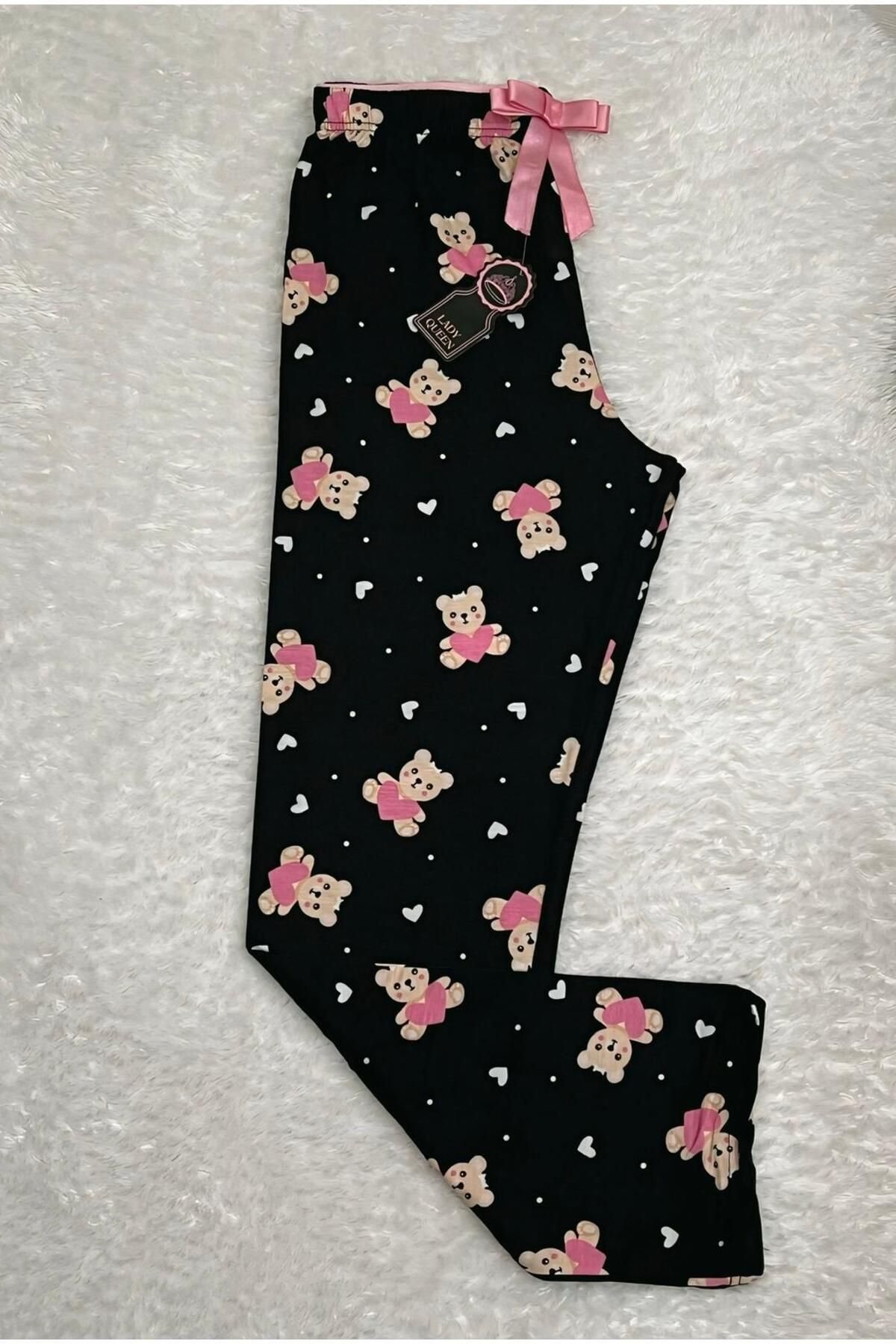 Lady Queen Kadın ring viskon kumaş ayıcık desen pijama