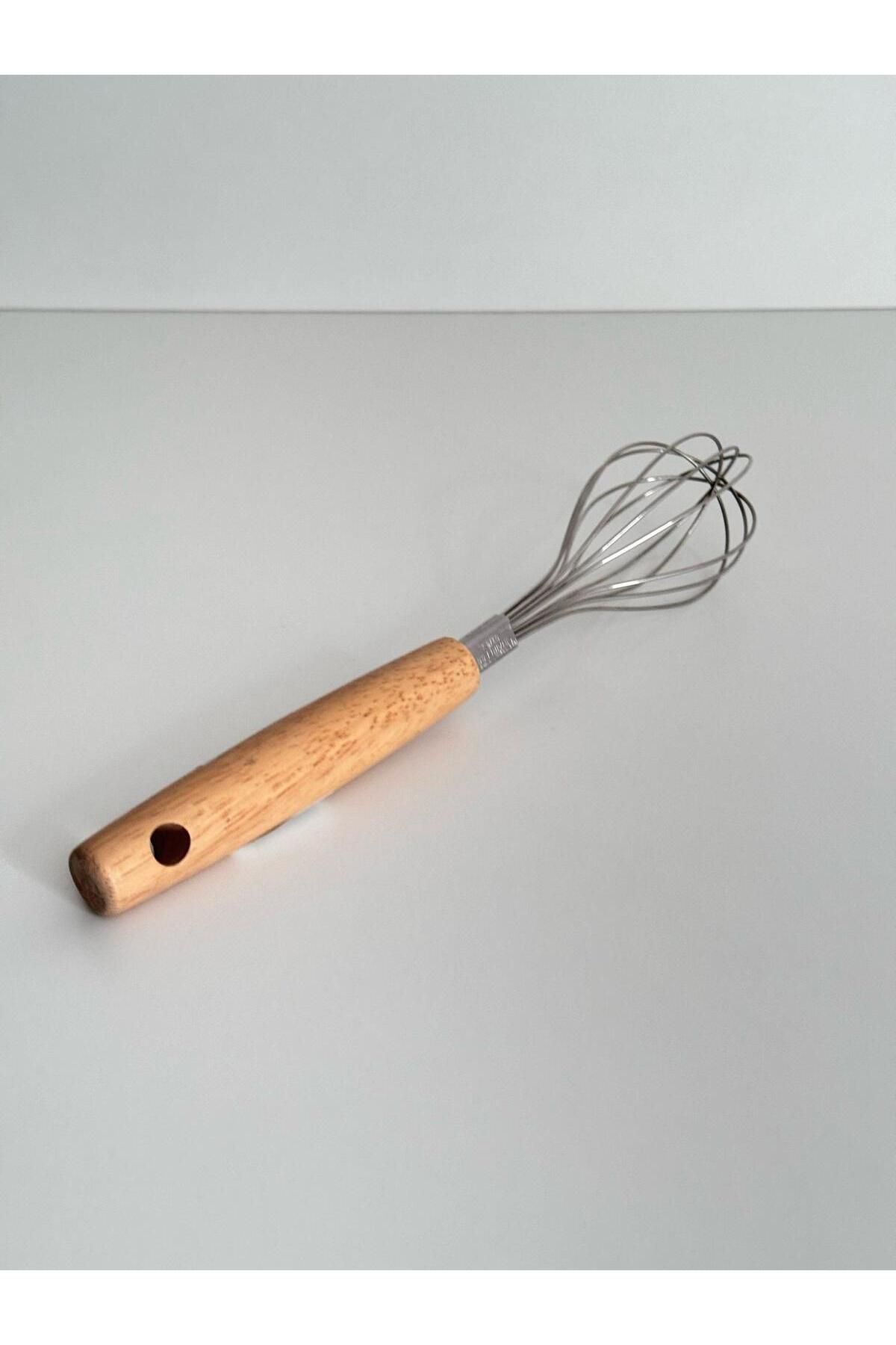 HomeFuture 25cm Ahşap Saplı Çelik Çırpıcı Yumurta ve Sos Çırpıcı, Mutfak Çırpıcısı, Çırpma Teli