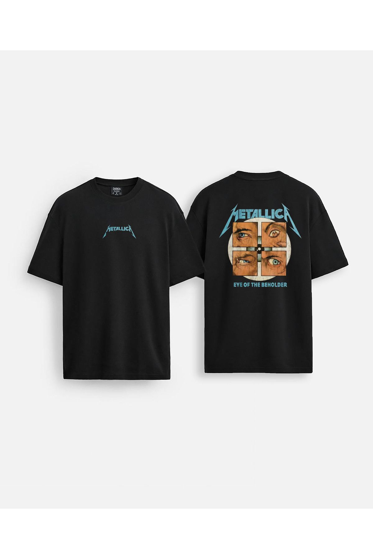 sielta Metallica Müzik Grubu Baskılı Bisiklet Yaka Oversize Çift Taraflı Siyah Tişört T-shirt
