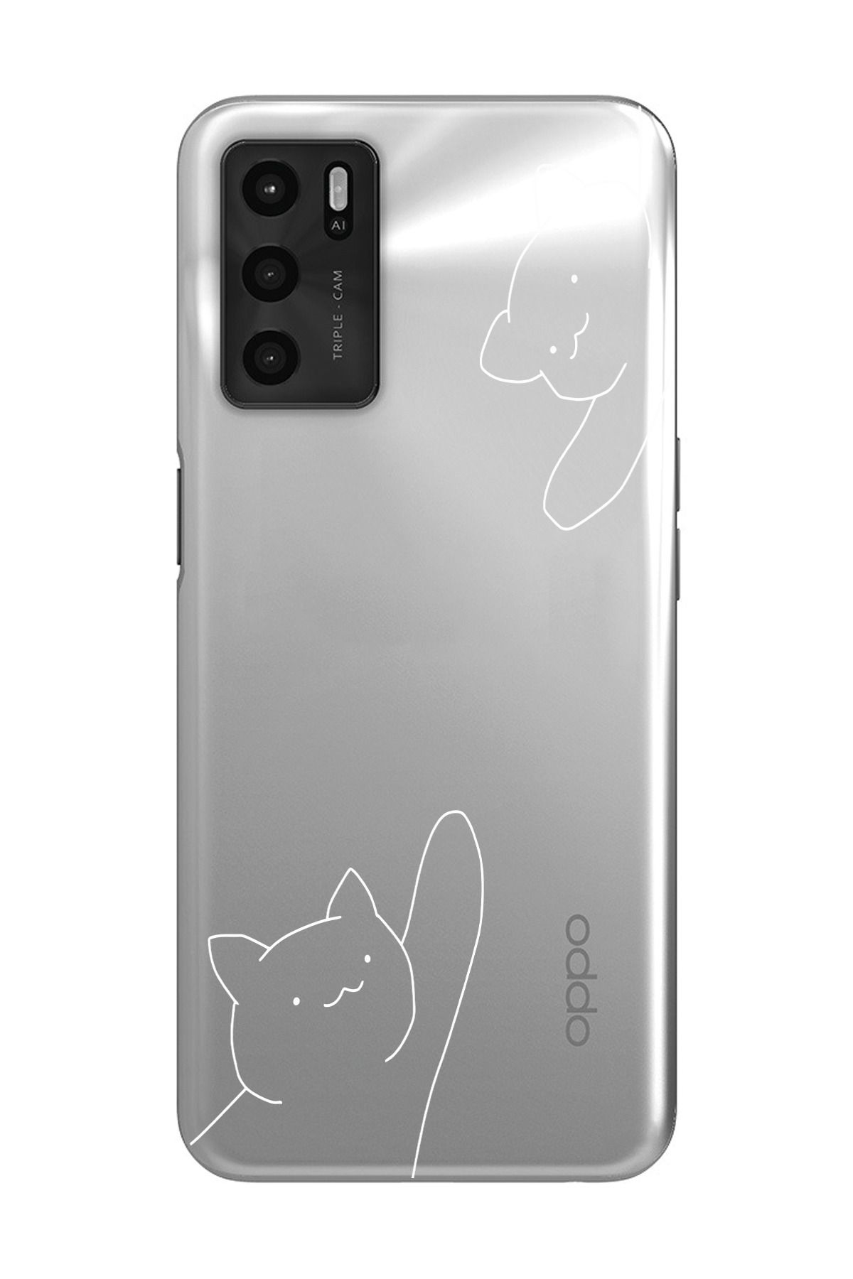 moonset Oppo A16 / A55 Uyumlu Kediler Tasarımlı Baskılı Şeffaf Telefon Kılıfı