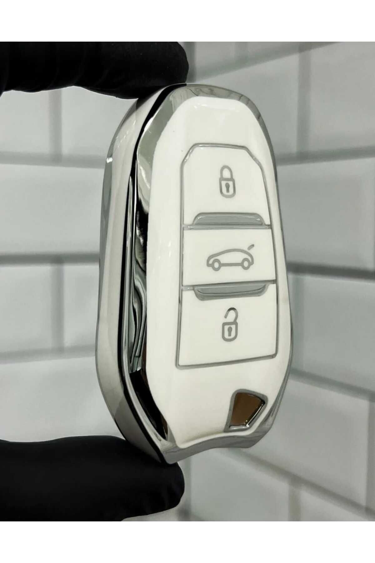 GMA KEYS Peugeot 208 308 508 2008 3008 5008 Rifter Nano Anahtar Kılıfı Beyaz Gümüş Silver Renk