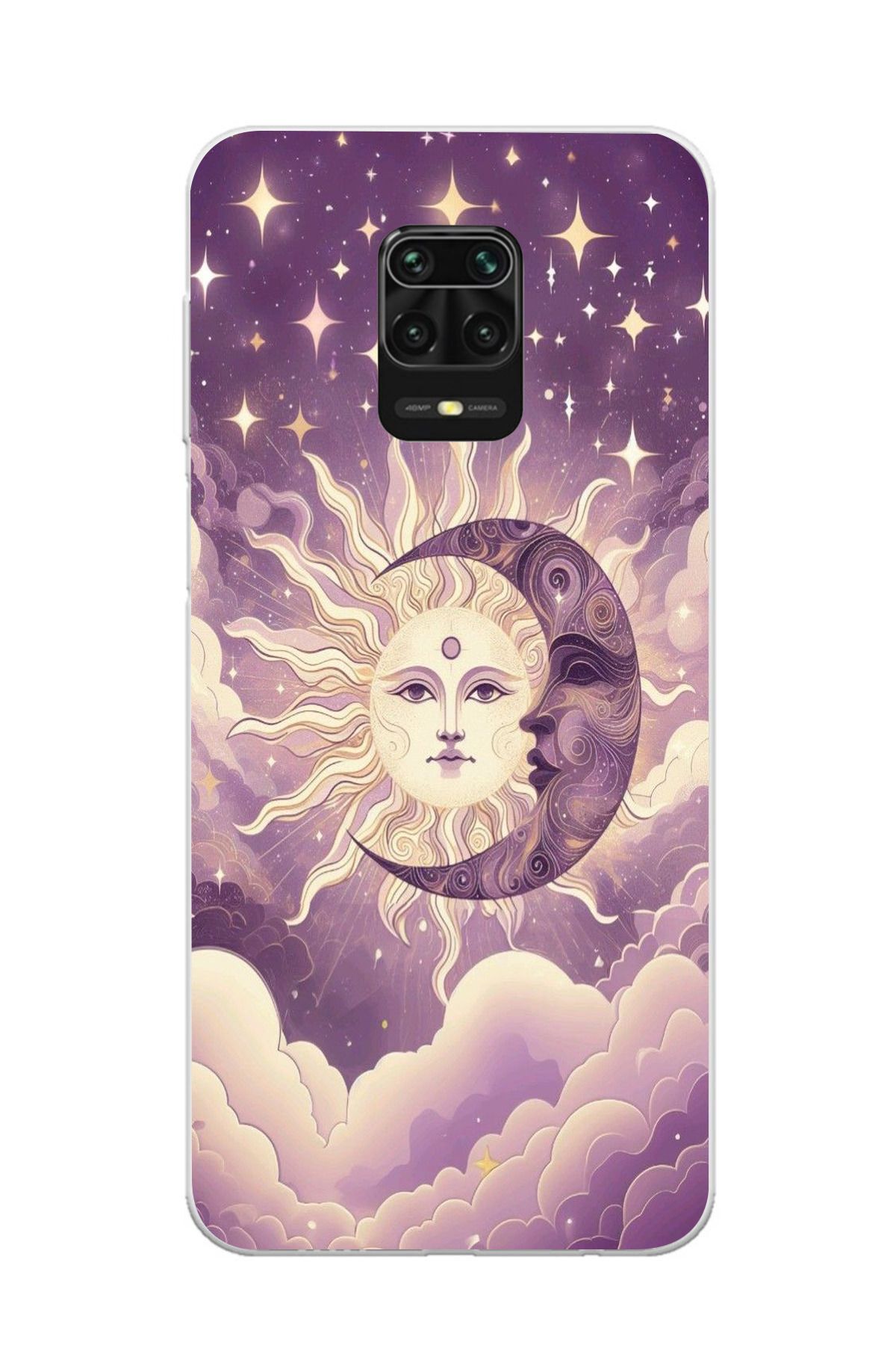 moonset Xiaomi Redmi Note 9 Pro / Note 9S Uyumlu Ay ve Güneş Tasarımlı Baskılı Şeffaf Telefon Kılıfı