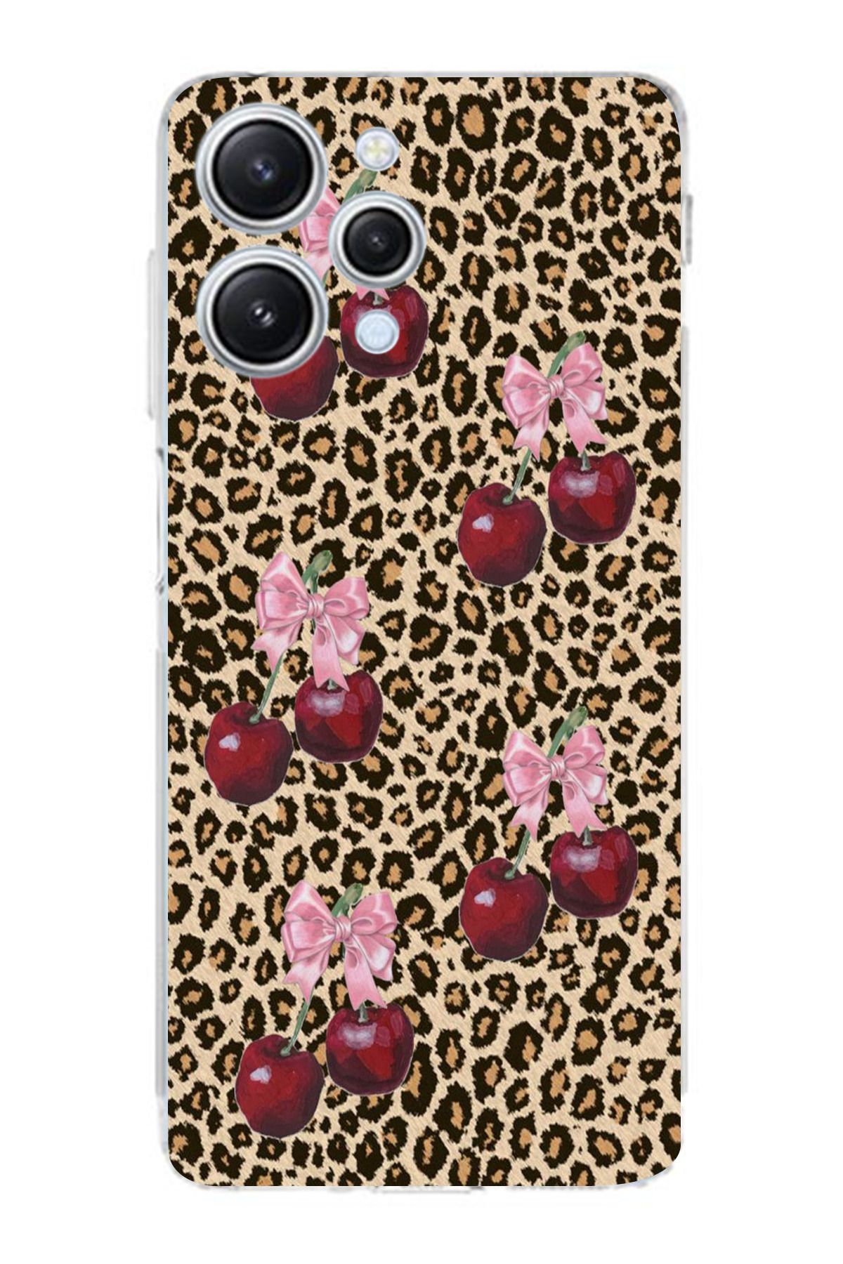 moonset Xiaomi Redmi 12 Uyumlu Leopar ve Fiyonk Tasarımlı Baskılı Şeffaf Telefon Kılıfı