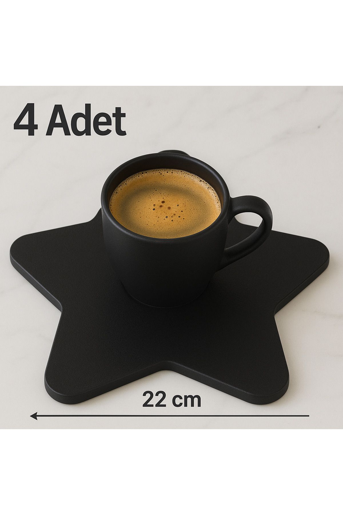 Ferisa Home Siyah Ahşap Çay Kahve Bardak Altlığı Mini Tepsi 4 Adet Thierry Yıldız