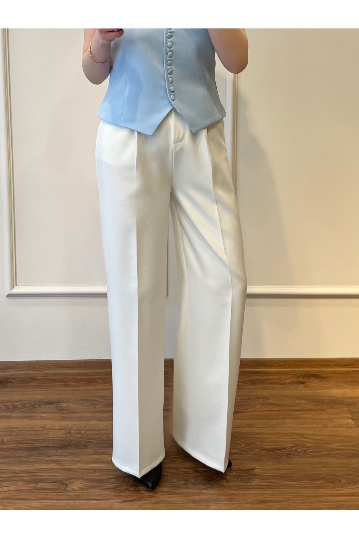 Zims Butik Orj Marka Beyaz Palazzo Pantolon