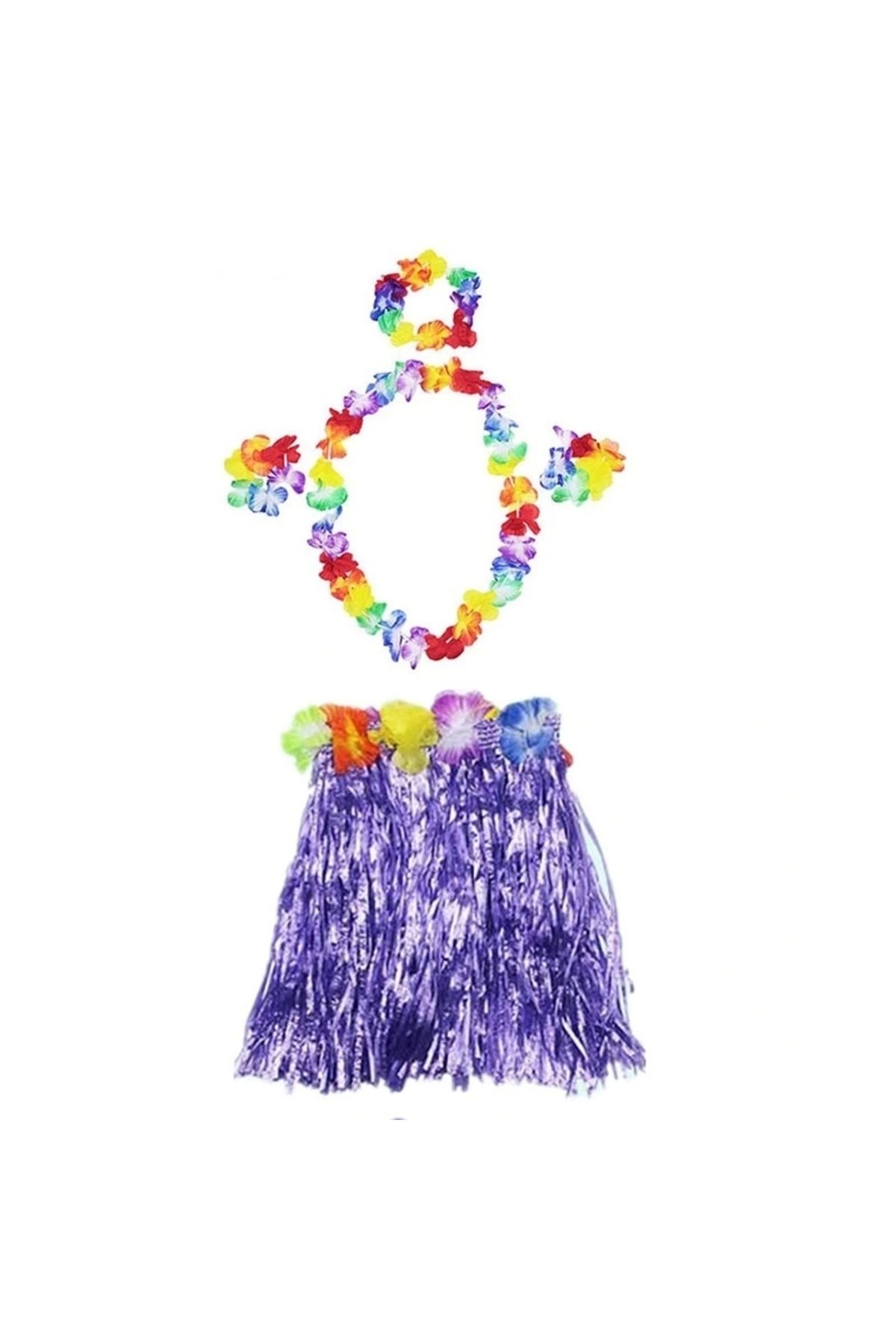 STOREMAX Luau Aloha Hawaii Kolye Etek Taç ve Bileklik Seti Mor (5047)