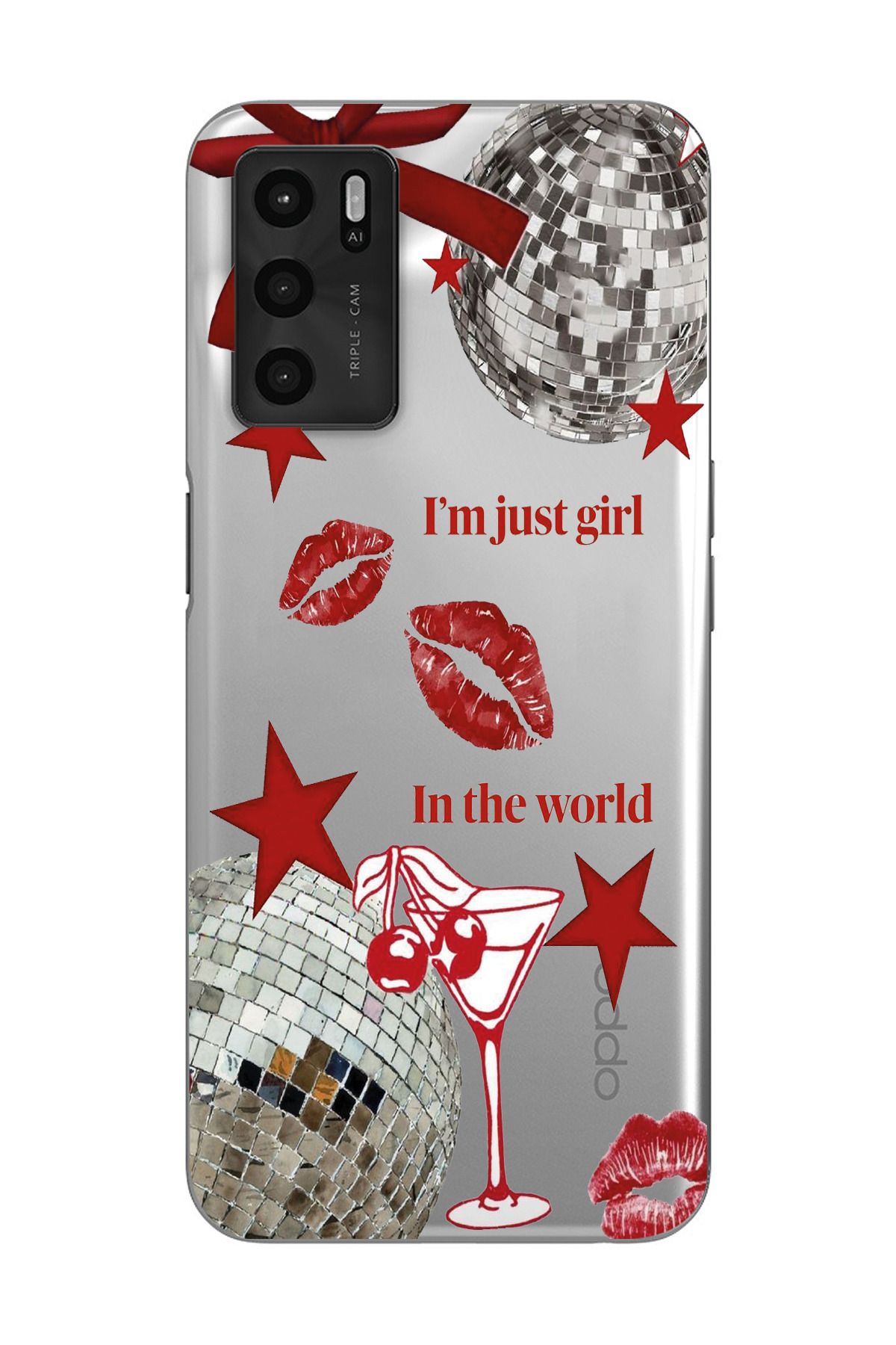 moonset Oppo A16 / A55 Uyumlu Im Just Girl Tasarımlı Baskılı Şeffaf Telefon Kılıfı
