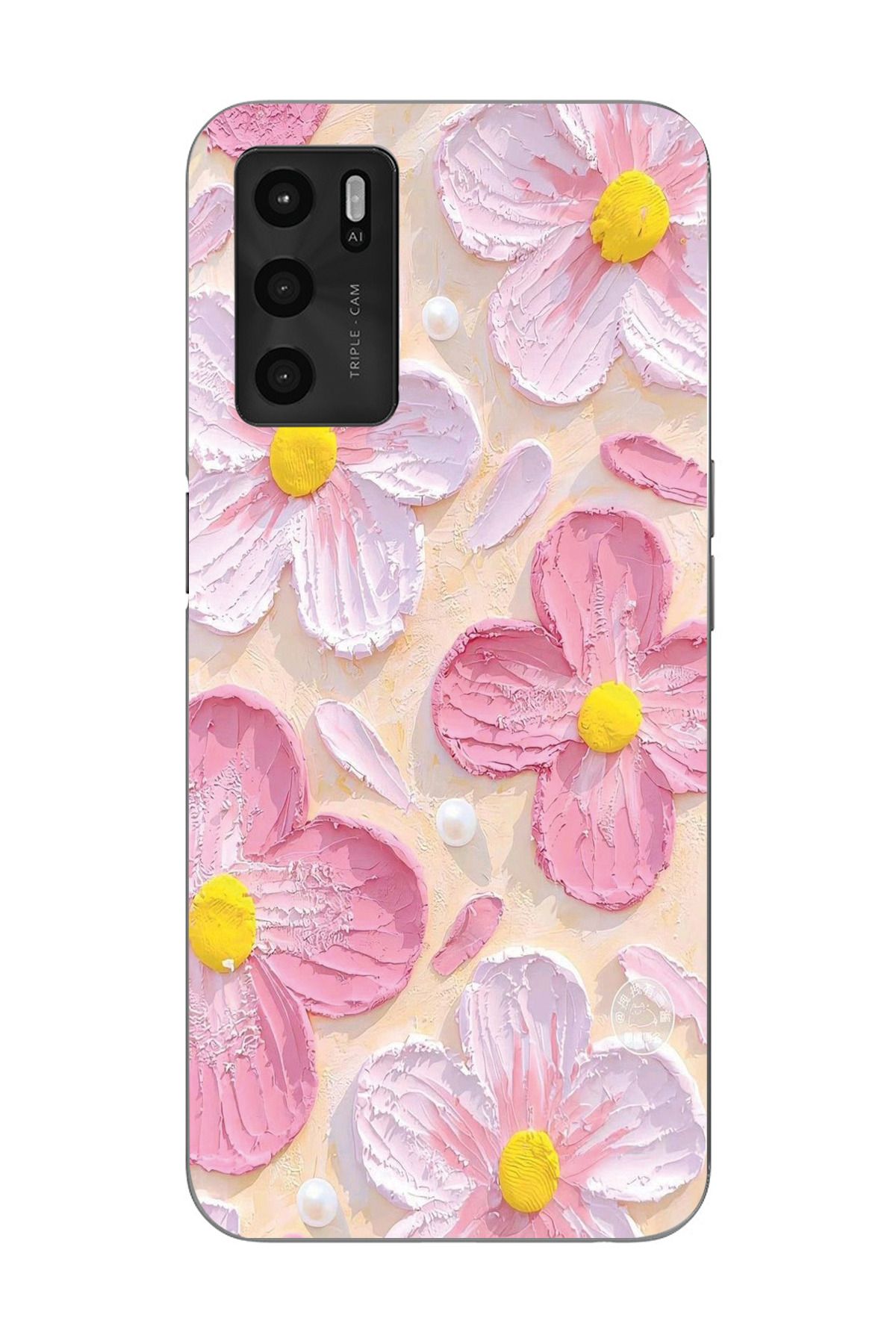 moonset Oppo A16 / A55 Uyumlu Pastel Çiçek Tasarımlı Baskılı Şeffaf Telefon Kılıfı