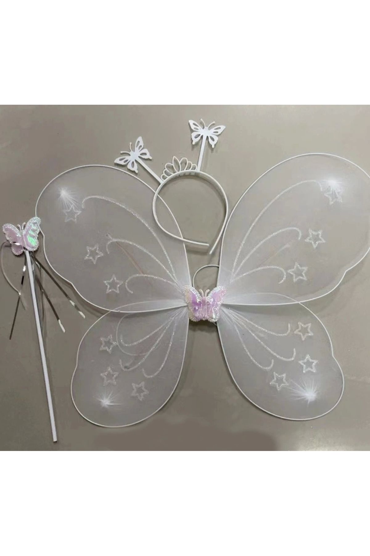 STOREMAX Beyaz Renk Kelebek Kanadı Tacı ve Sopası 50x37 cm (5047)