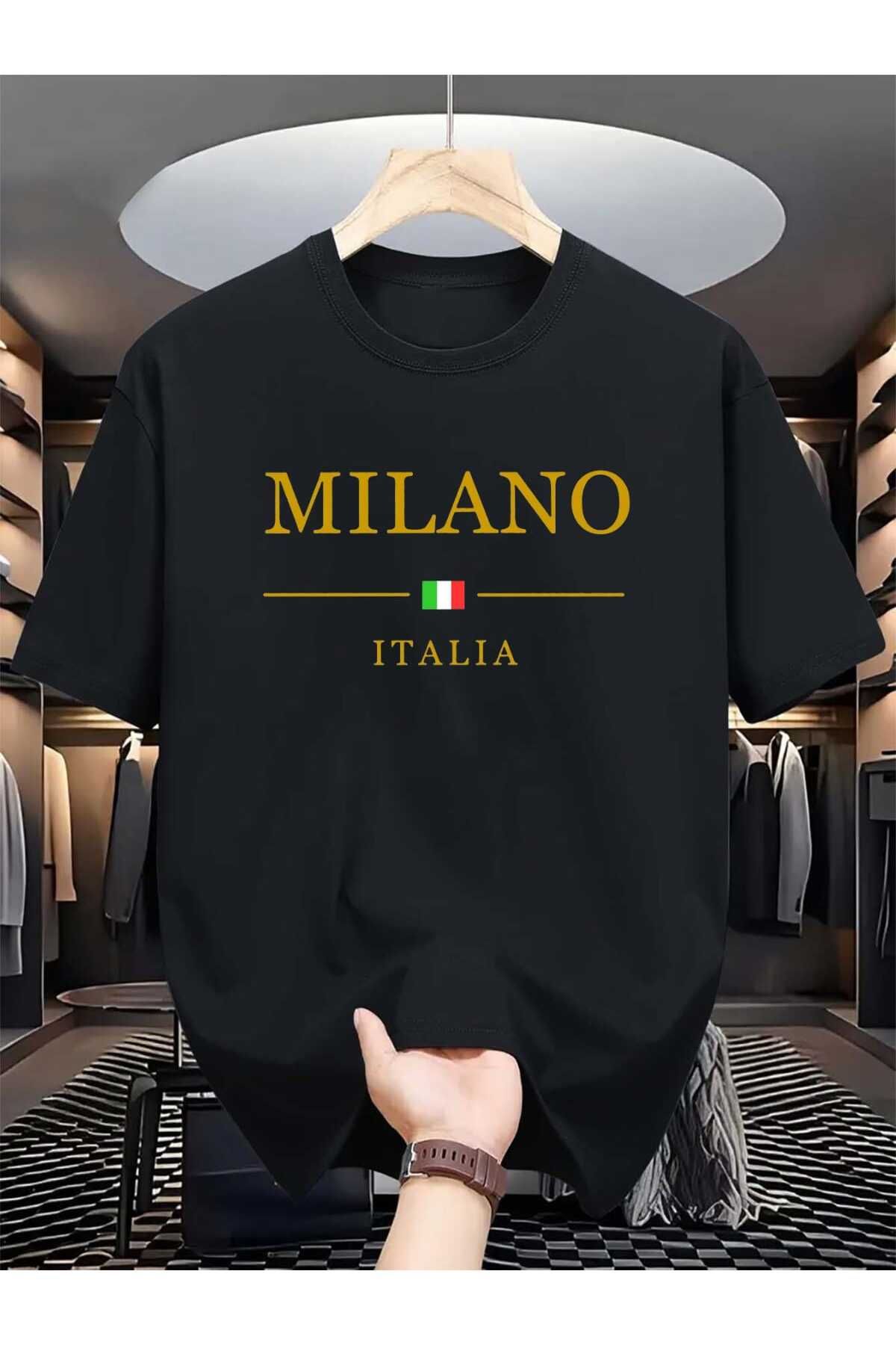 HUIS Unisex Oversize Baskılı Pamuklu Bisiklet Yaka Kısa Kollu SİYAH T-shirt