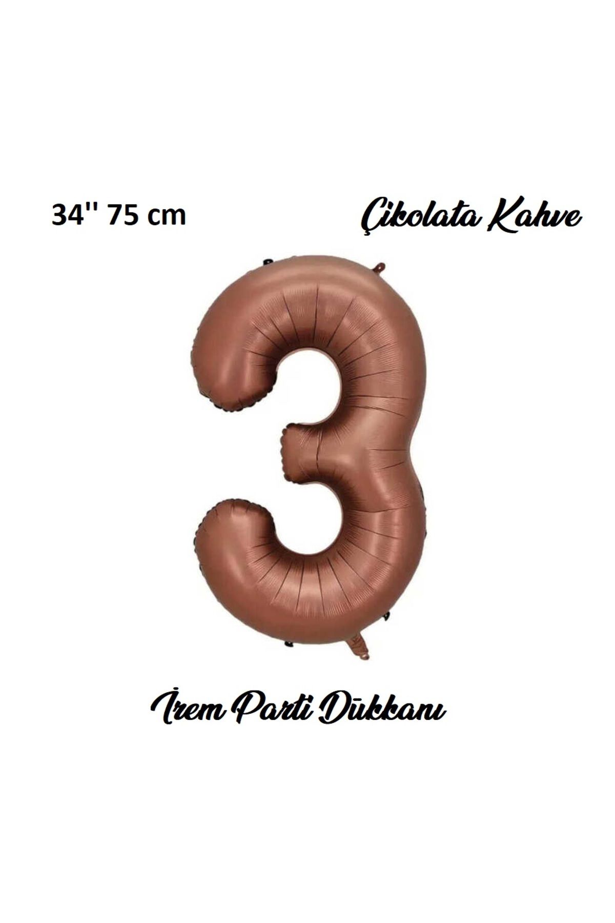 İrem Parti Dükkanı Retro Çikolata Kahve, Kahverengi 3 Yaş Rakam Balon 74 Cm 34 Inç