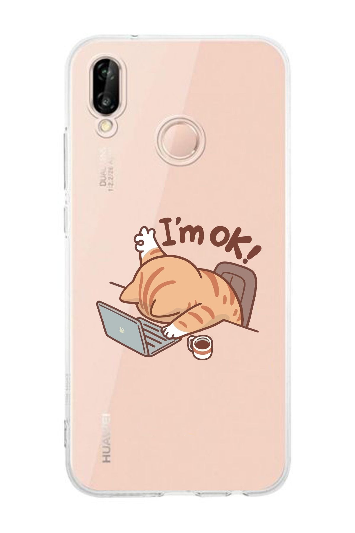 moonset Huawei P20 Lite Uyumlu Sevimli Kedi Tasarımlı Baskılı Şeffaf Telefon Kılıfı