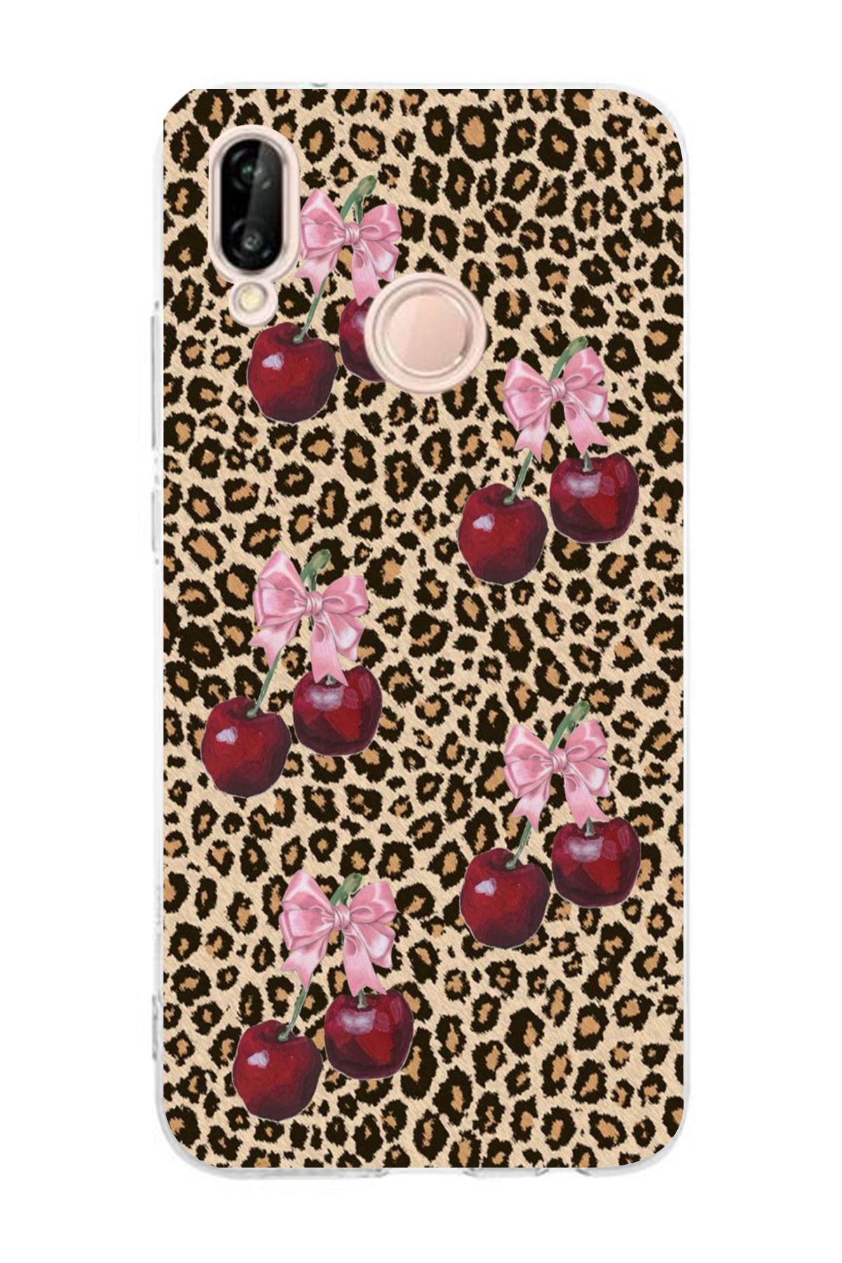 moonset Huawei P20 Lite Uyumlu Leopar ve Fiyonk Tasarımlı Baskılı Şeffaf Telefon Kılıfı