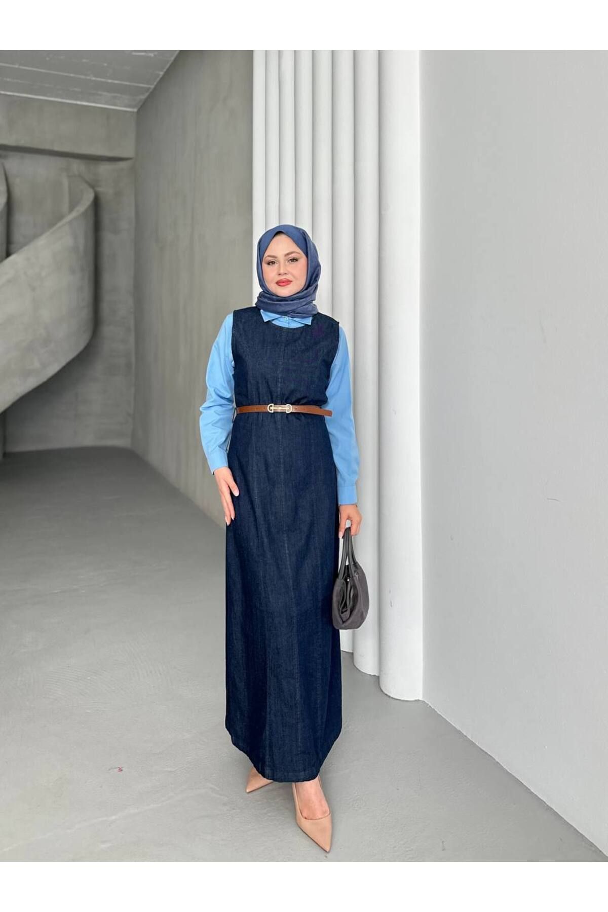 madamjasmine KADIN GÖMLEK VE KEMERLİ DENİM UZUN YENİ SEZON ELBİSE
